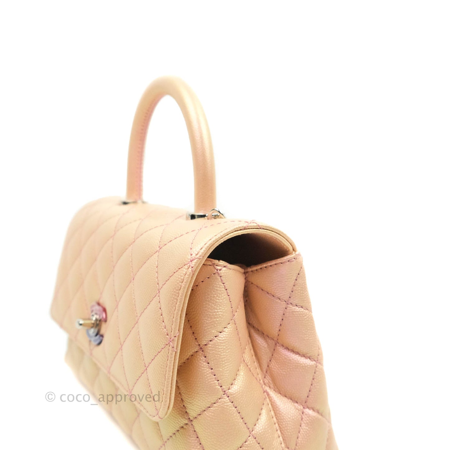 Chanel Small Quilted Coco Handle Iridescent Light Pink Caviar Rainbow Hardware