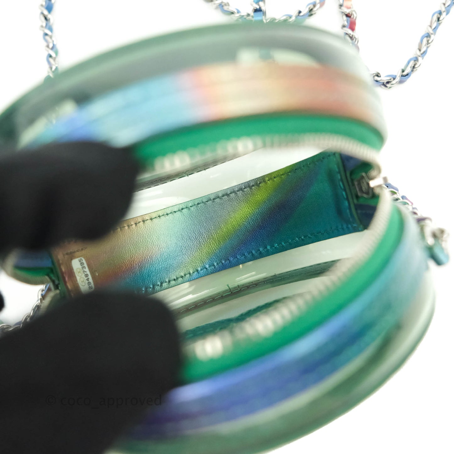 Chanel Filigree Rainbow Green PVC Round Clutch With Chain Silver Hardware 20C