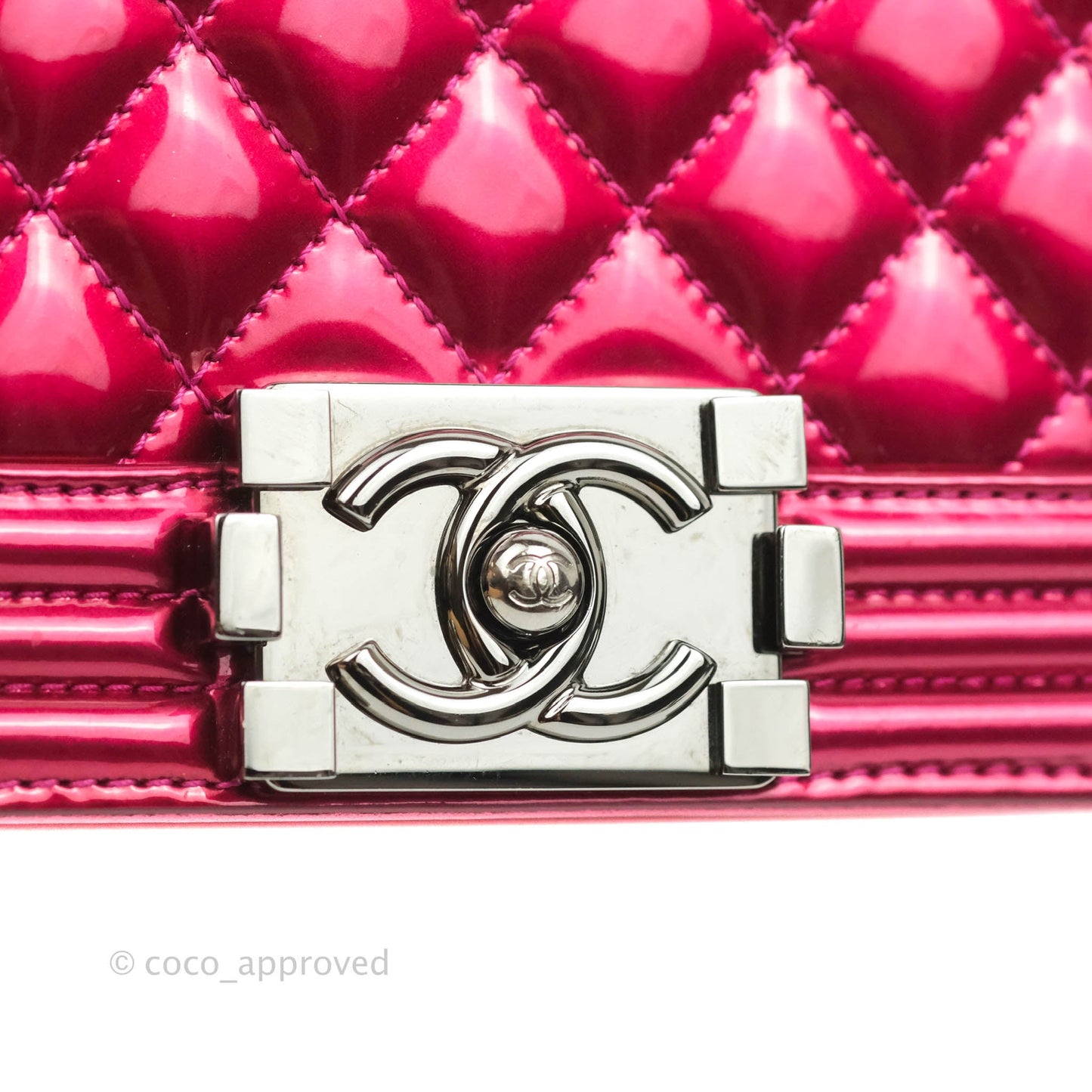 Chanel Quilted Small Boy Metallic Pink Patent & Lambskin Gun Metal