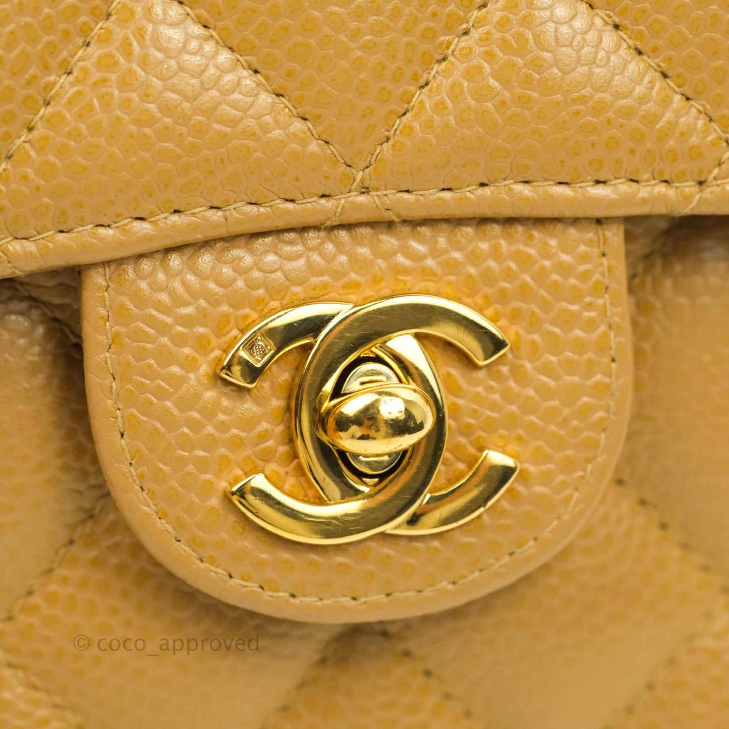 Chanel Vintage Quilted Mini Square Dark Beige Caviar 24K Gold Hardware