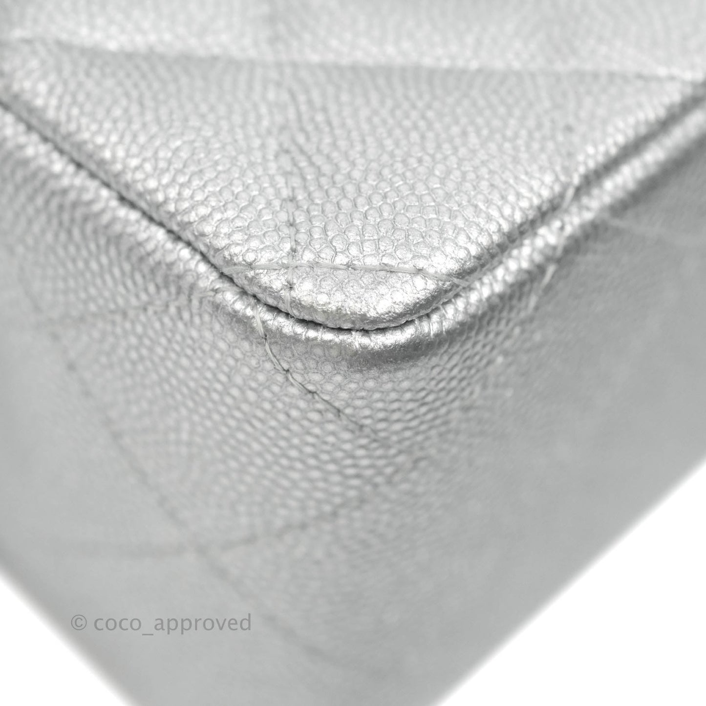 Chanel Top Handle Mini Rectangular Flap Bag Silver Caviar Silver Hardware