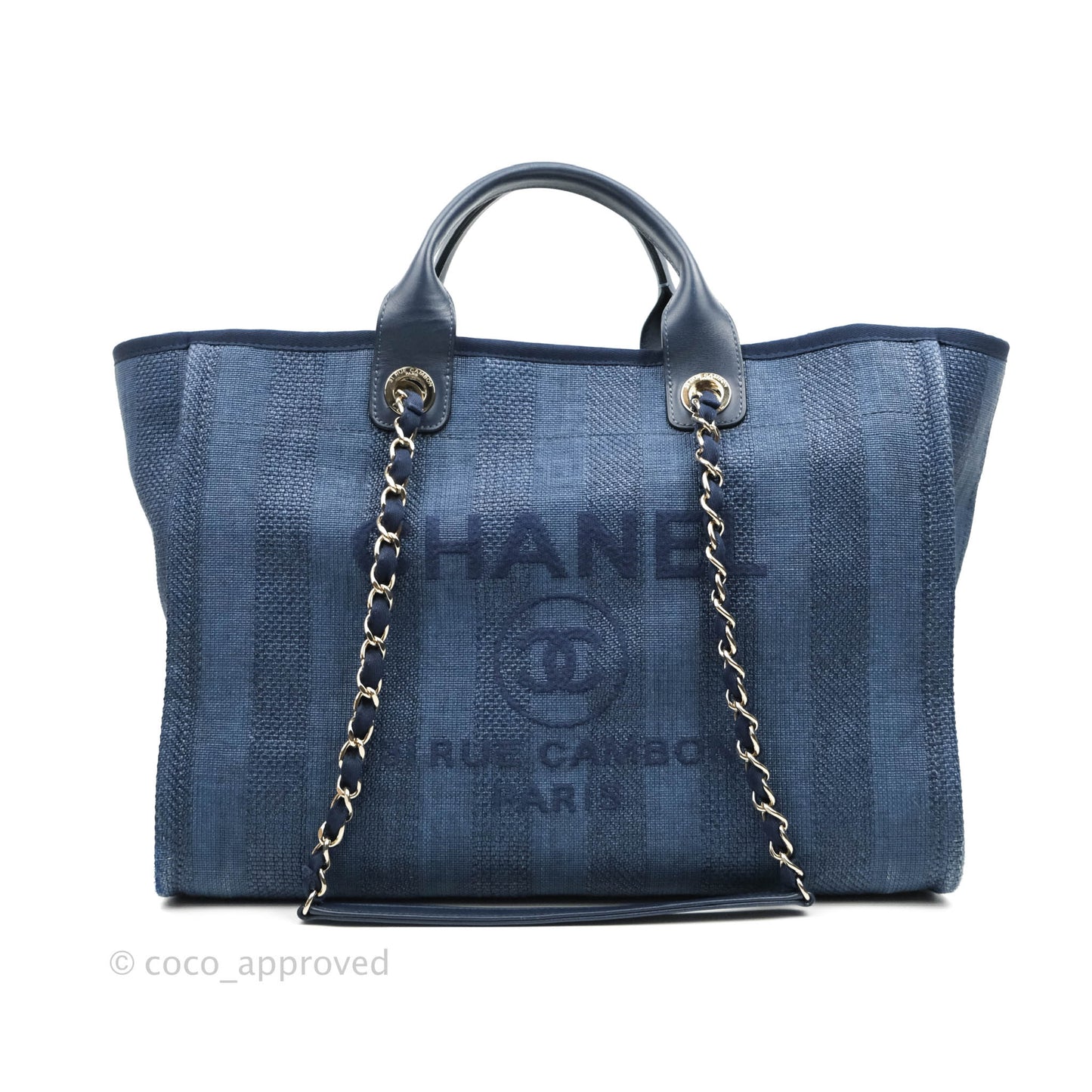 Chanel Large Deauville Navy Blue Canvas Gold Hardware