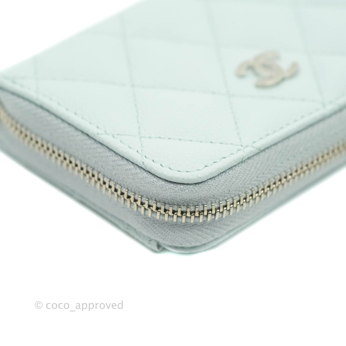 Chanel Classic Quilted Zipped Coin Purse Pale Mint Caviar Silver Hardware 21K