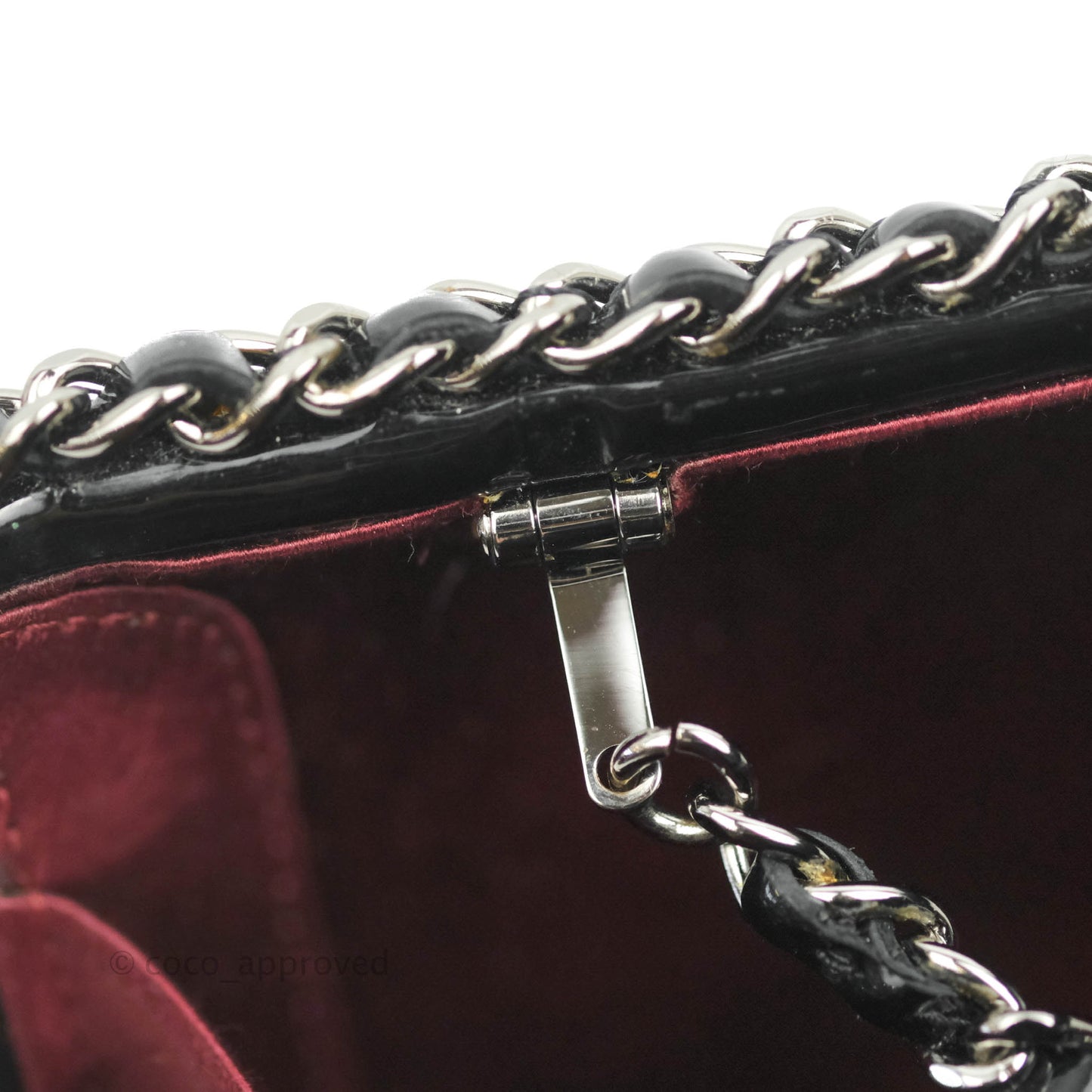 Chanel Quilted Chain Around Clutch Black Patent Silver Hardware