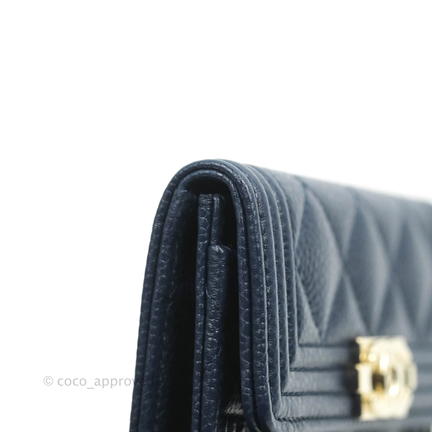 Chanel Quilted Boy Flap Card Holder Navy Caviar Gold Hardware
