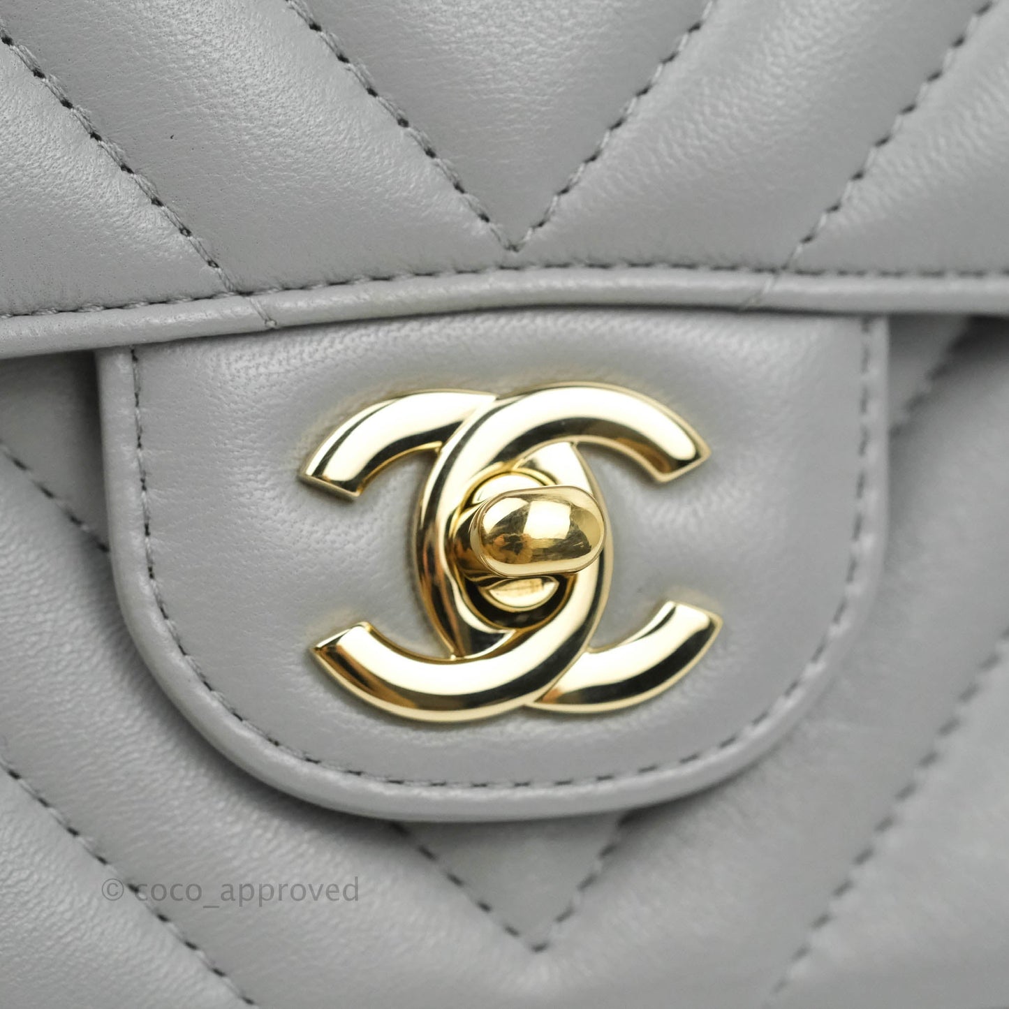 Chanel Chevron Mini Rectangular Flap Grey Lambskin Gold Hardware 20S