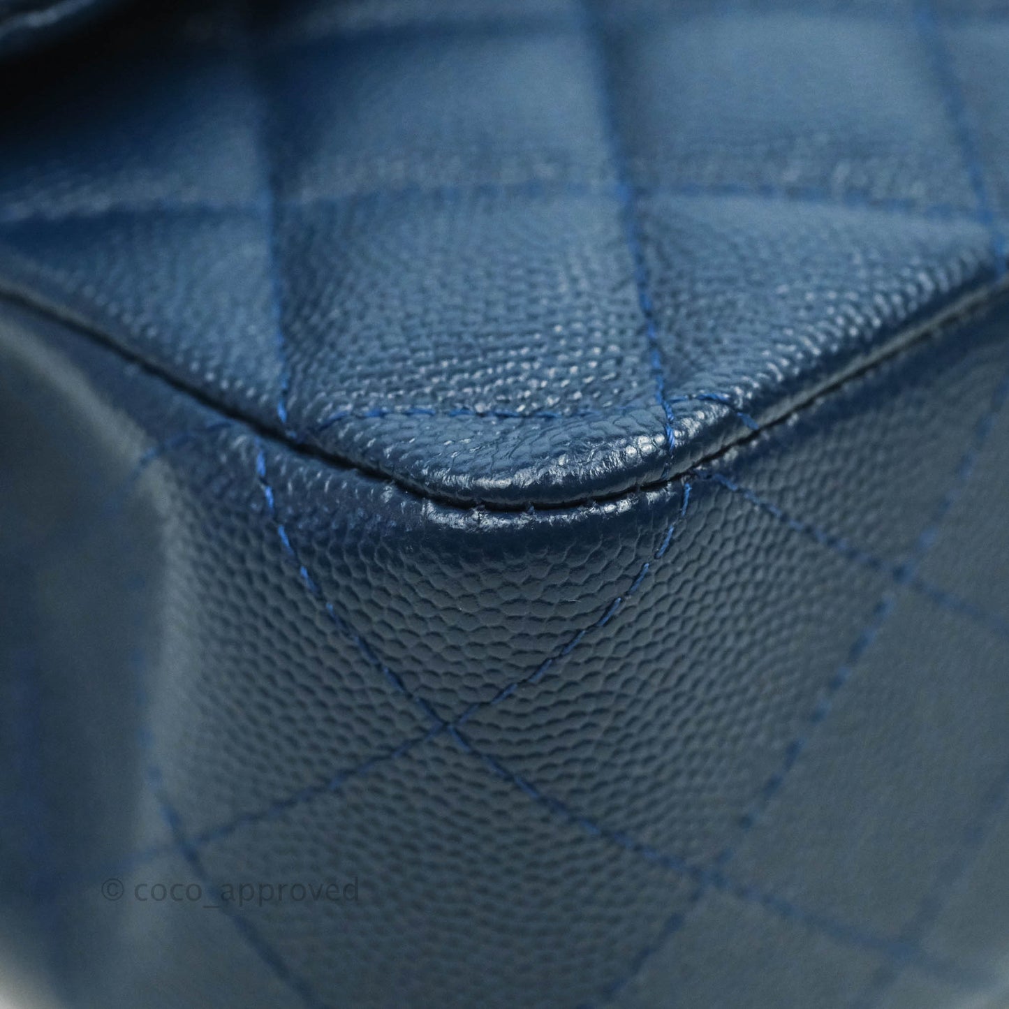 Chanel Quilted M/L Medium Double Flap Blue Caviar Gold Hardware 19C