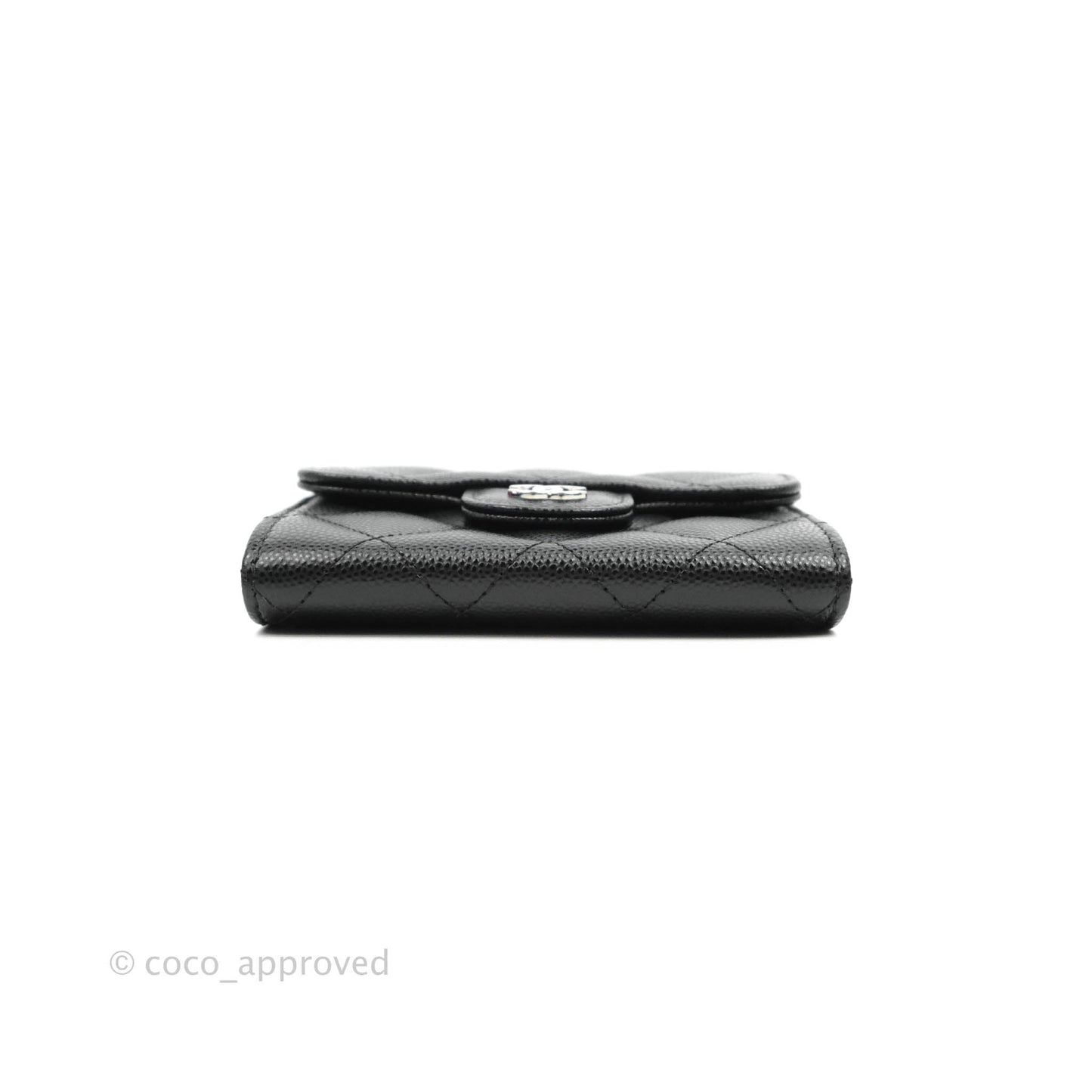 Chanel Quilted Small Flap Card Holder Black Caviar Silver Hardware
