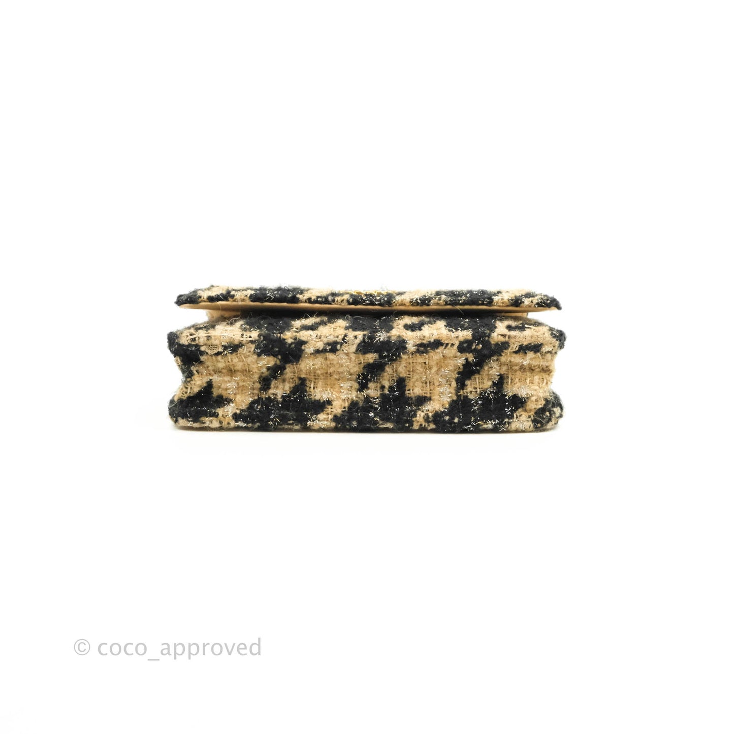 Chanel 19 Wallet On Chain WOC Houndstooth Beige Black Tweed Gold Hardware