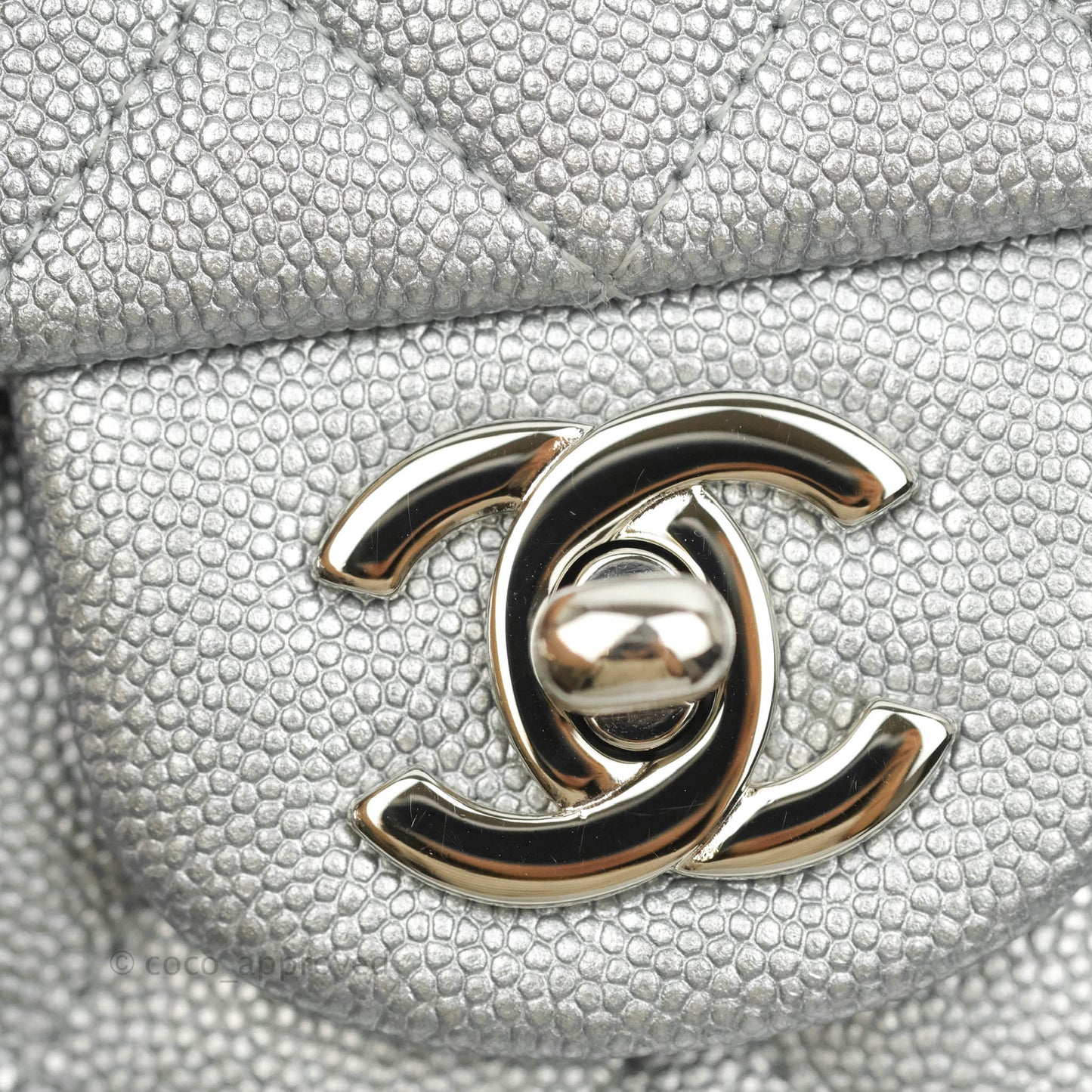 Chanel Top Handle Mini Rectangular Flap Bag Silver Caviar Silver Hardware