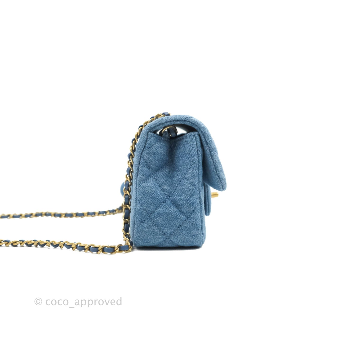 Chanel Mini Rectangular Pearl Crush Quilted Denim Aged Gold Hardware 22C