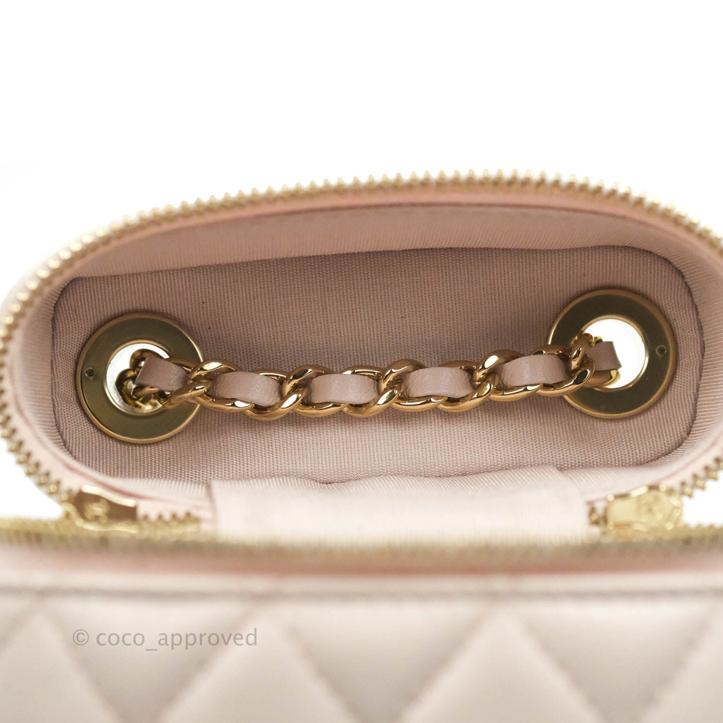 Chanel Quilted Trendy Vanity Phone Holder With Chain Pale Pink Lambskin Gold Hardware