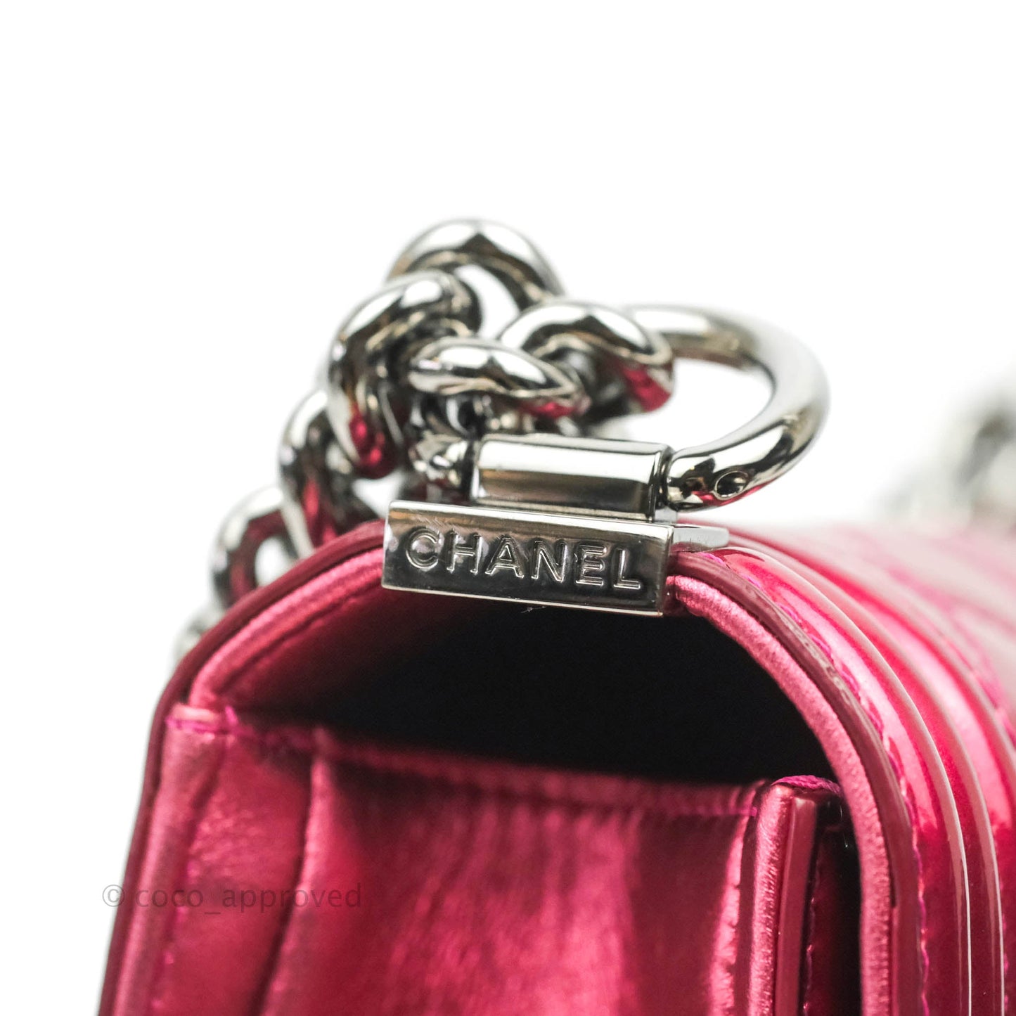 Chanel Quilted Small Boy Metallic Pink Patent & Lambskin Gun Metal