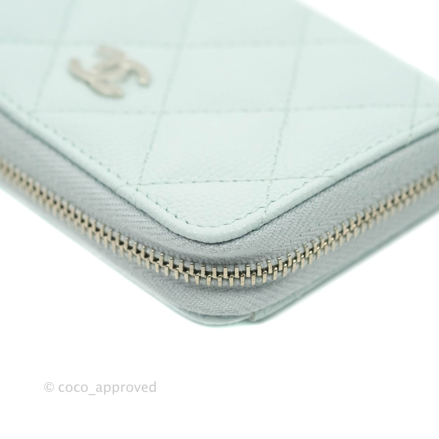 Chanel Classic Quilted Zipped Coin Purse Pale Mint Caviar Silver Hardware 21K