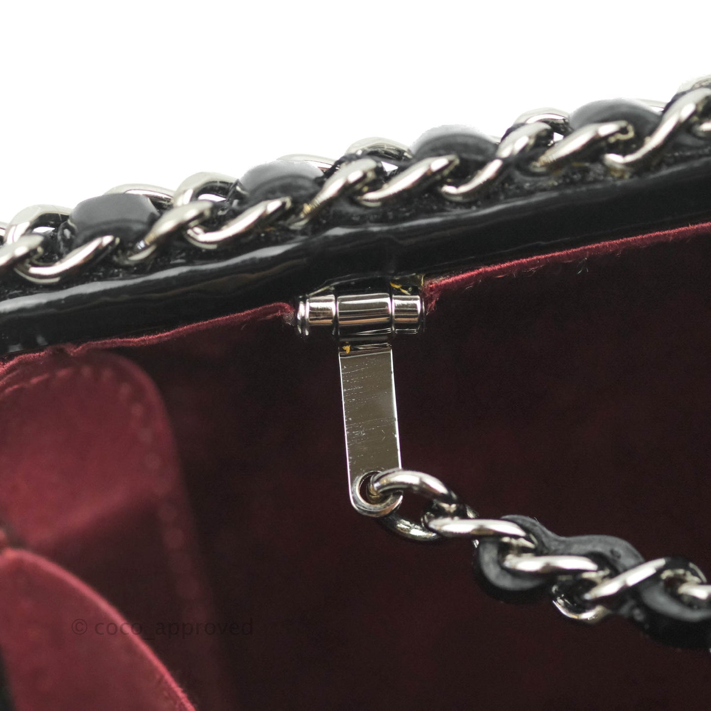 Chanel Quilted Chain Around Clutch Black Patent Silver Hardware