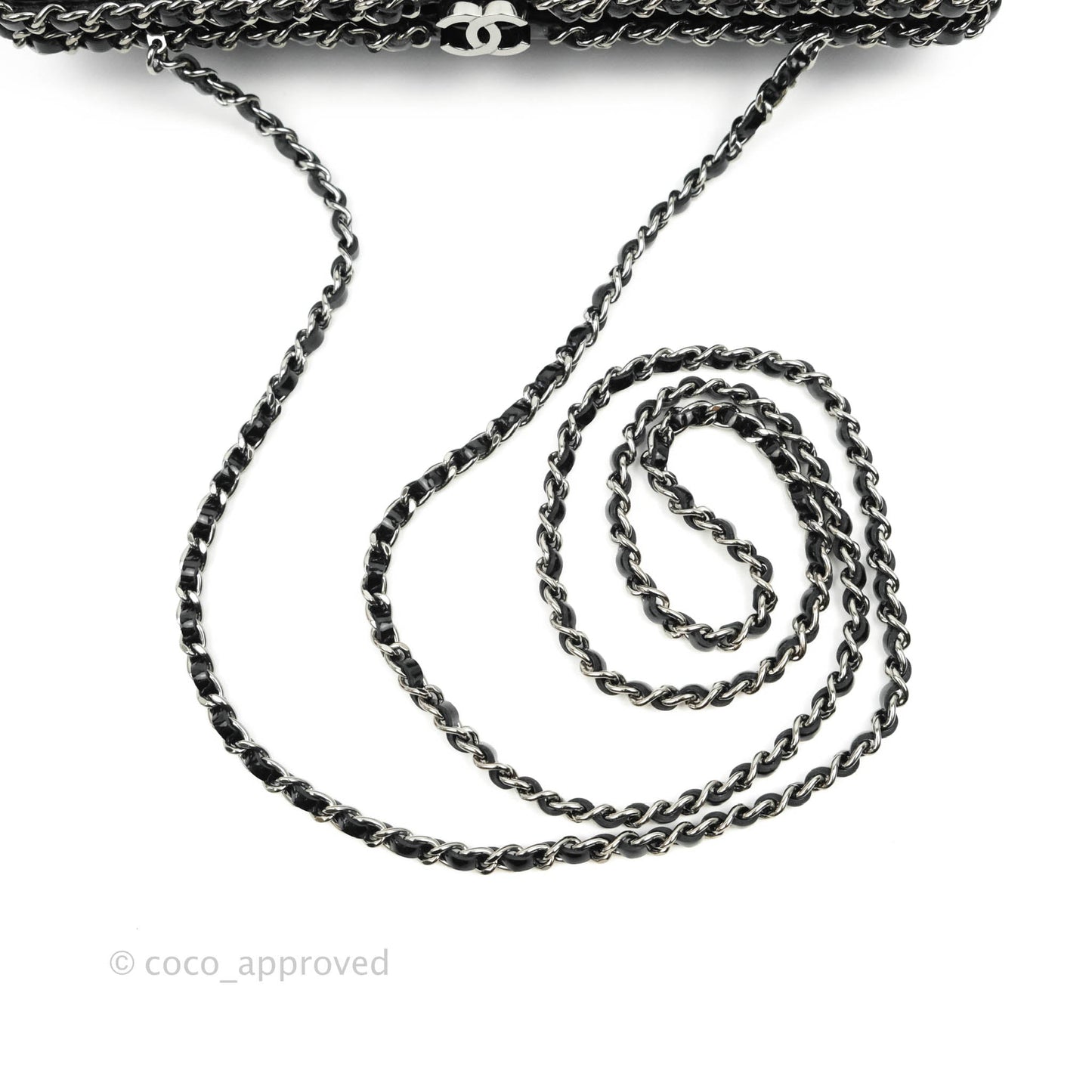 Chanel Quilted Chain Around Clutch Black Patent Silver Hardware