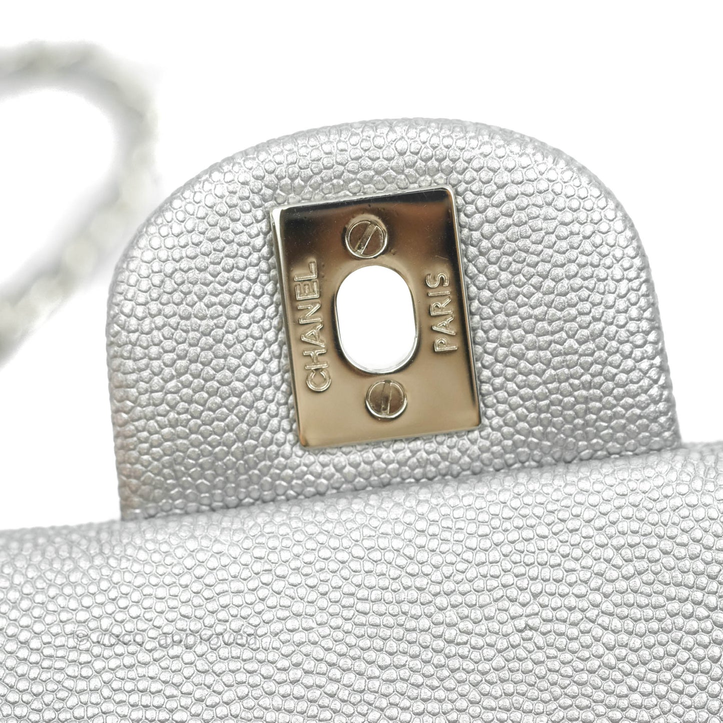 Chanel Top Handle Mini Rectangular Flap Bag Silver Caviar Silver Hardware
