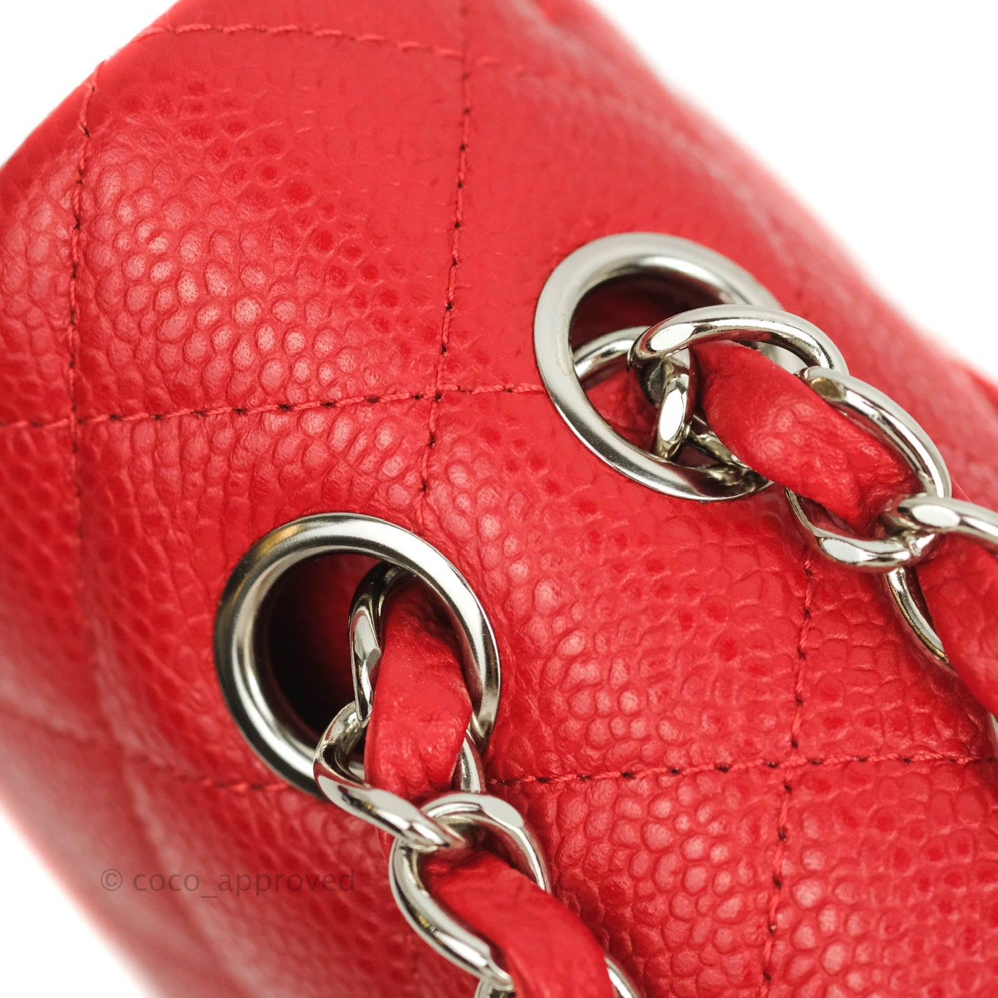 Chanel Classic M/L Medium Double Flap Red Caviar Silver Hardware