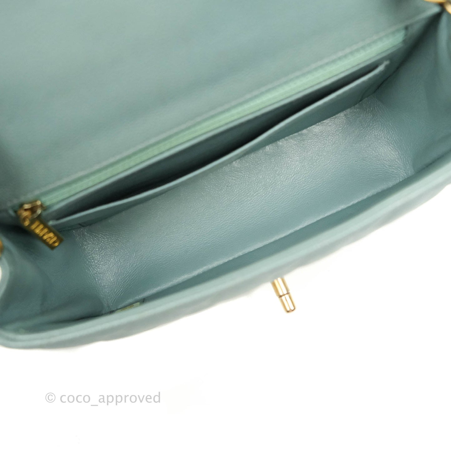Chanel Quilted Mini Rectangular Flap Iridescent Blue Green Aged Gold Hardware