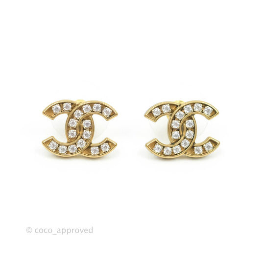 Chanel Crystal CC Earrings Gold Tone 21V