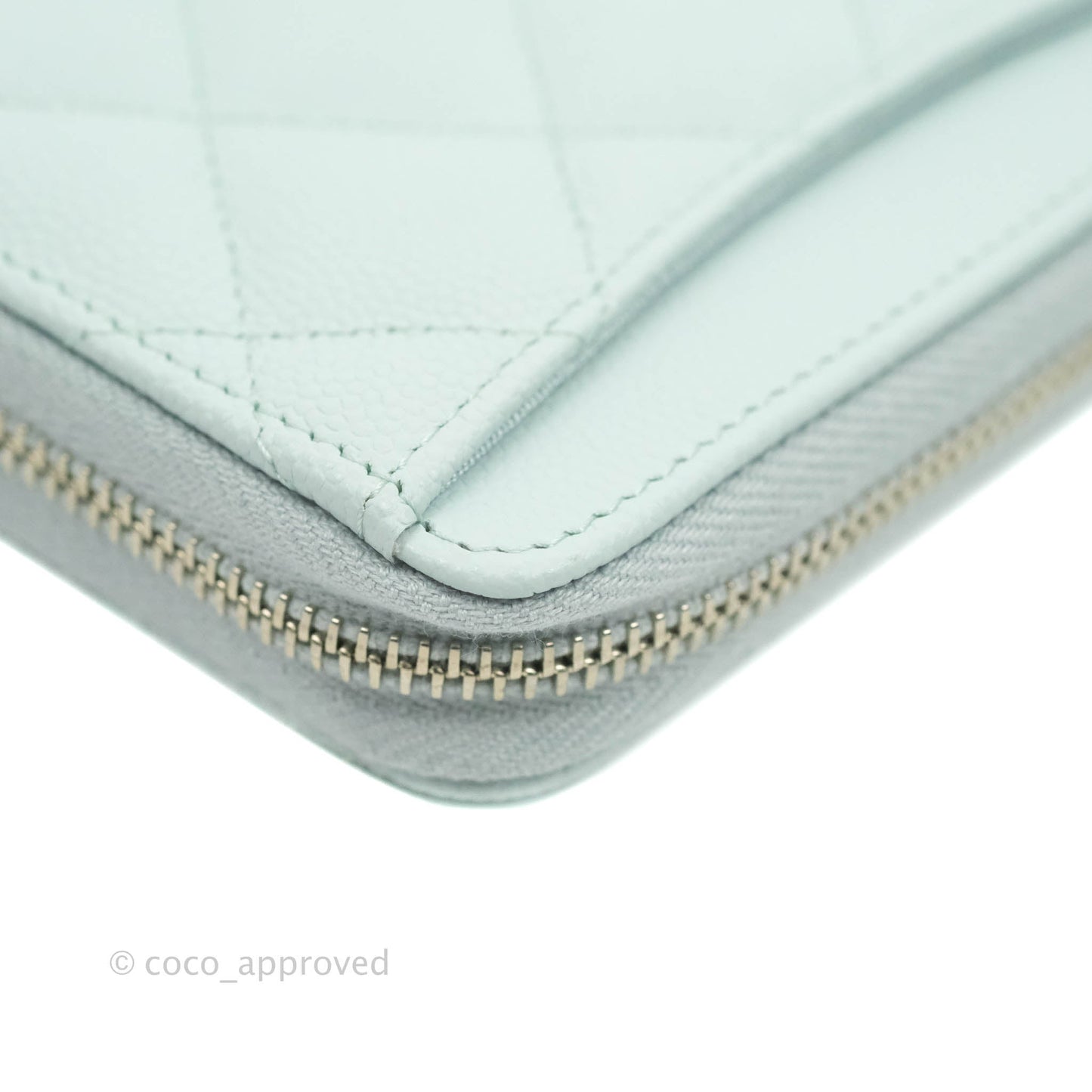 Chanel Classic Quilted Zipped Coin Purse Pale Mint Caviar Silver Hardware 21K