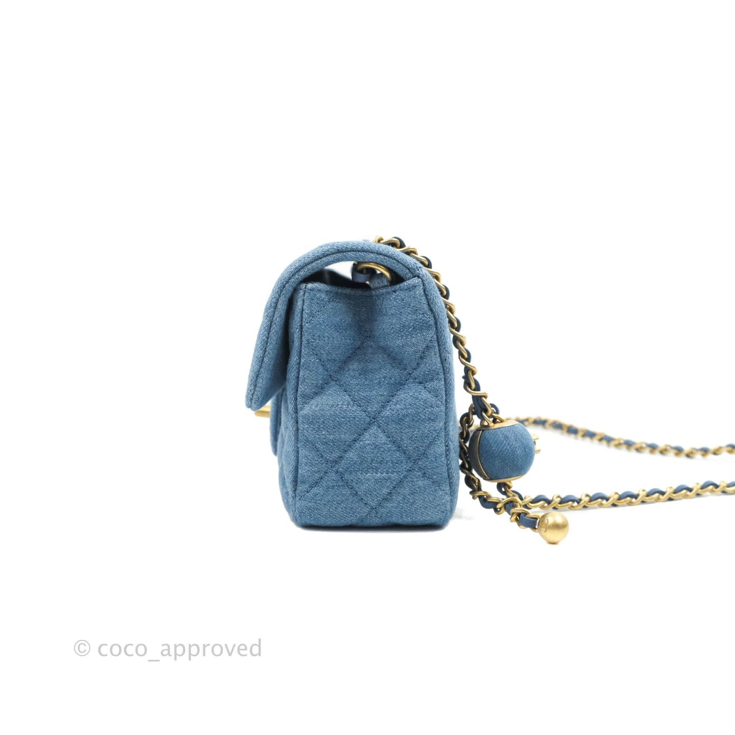 Chanel Mini Rectangular Pearl Crush Quilted Denim Aged Gold Hardware 22C