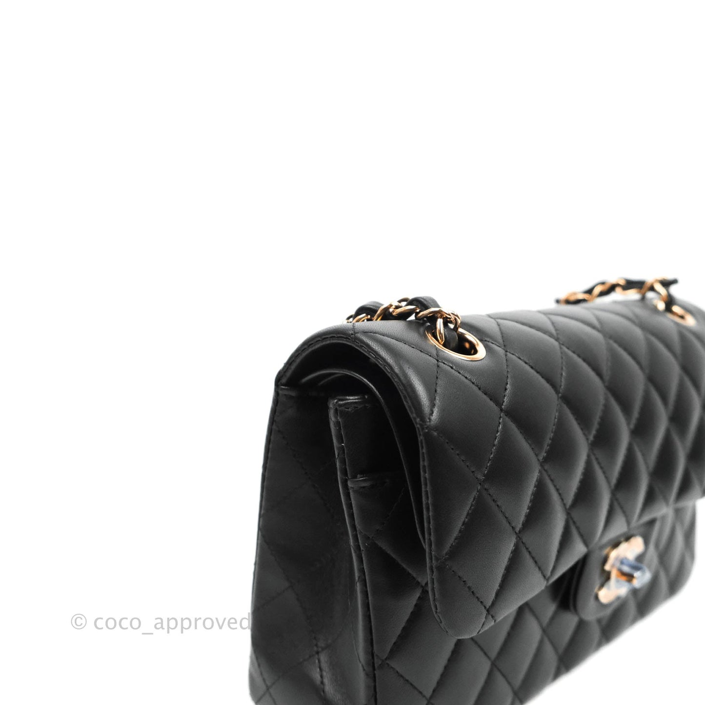 Chanel Classic Small S/M Flap Black Lambskin Rose Pink-Gold Hardware
