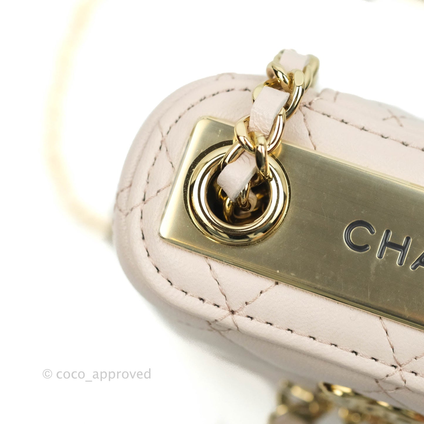 Chanel Quilted Trendy Vanity Phone Holder With Chain Pale Pink Lambskin Gold Hardware