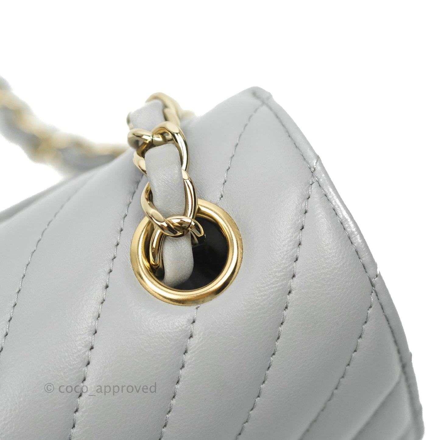 Chanel Chevron Mini Rectangular Flap Grey Lambskin Gold Hardware 20S