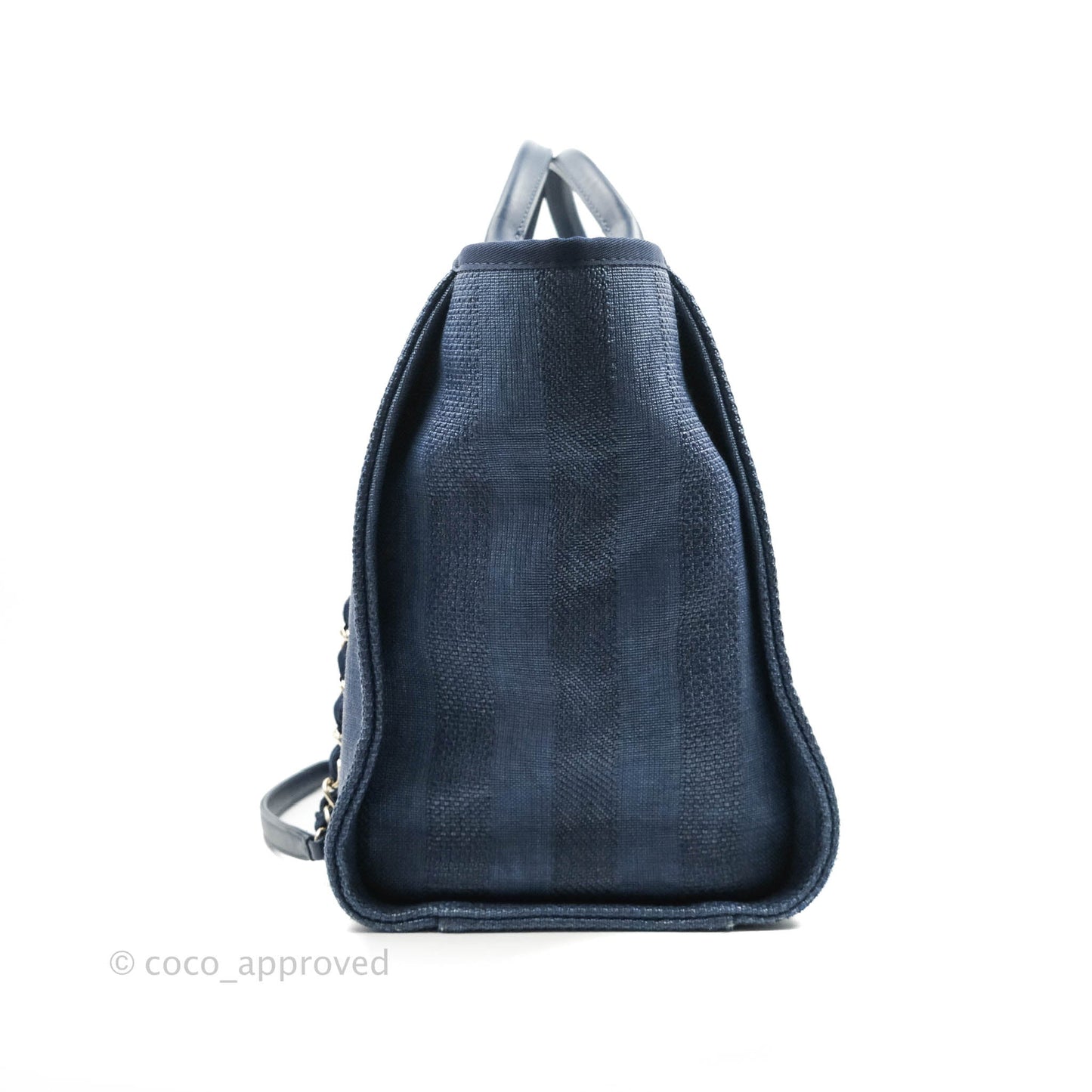 Chanel Large Deauville Navy Blue Canvas Gold Hardware