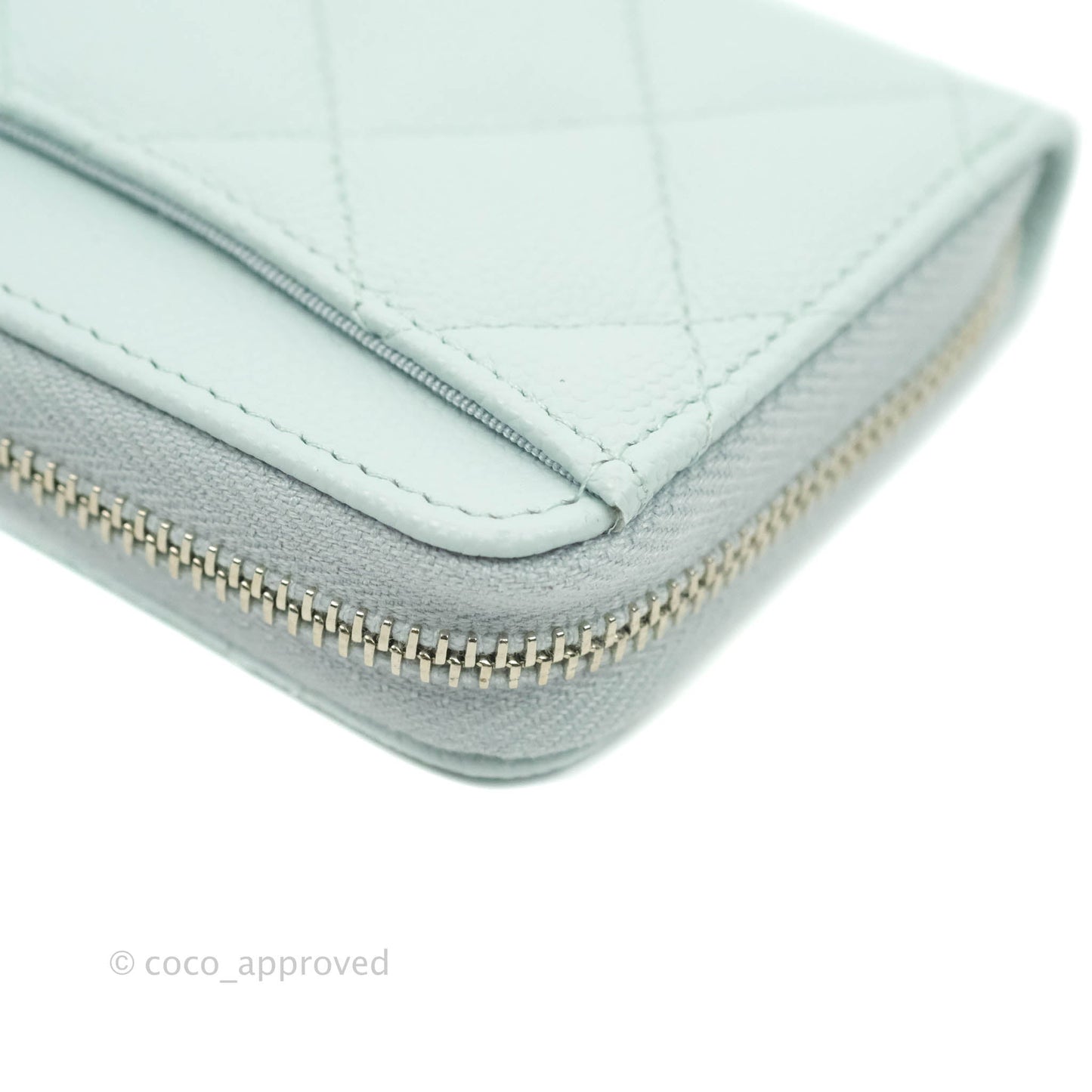 Chanel Classic Quilted Zipped Coin Purse Pale Mint Caviar Silver Hardware 21K
