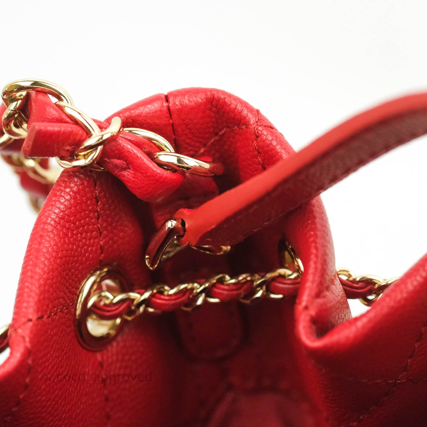 Chanel Medium Quilted Rolled Up Bucket Drawstring Bag Red Caviar Gold Hardware