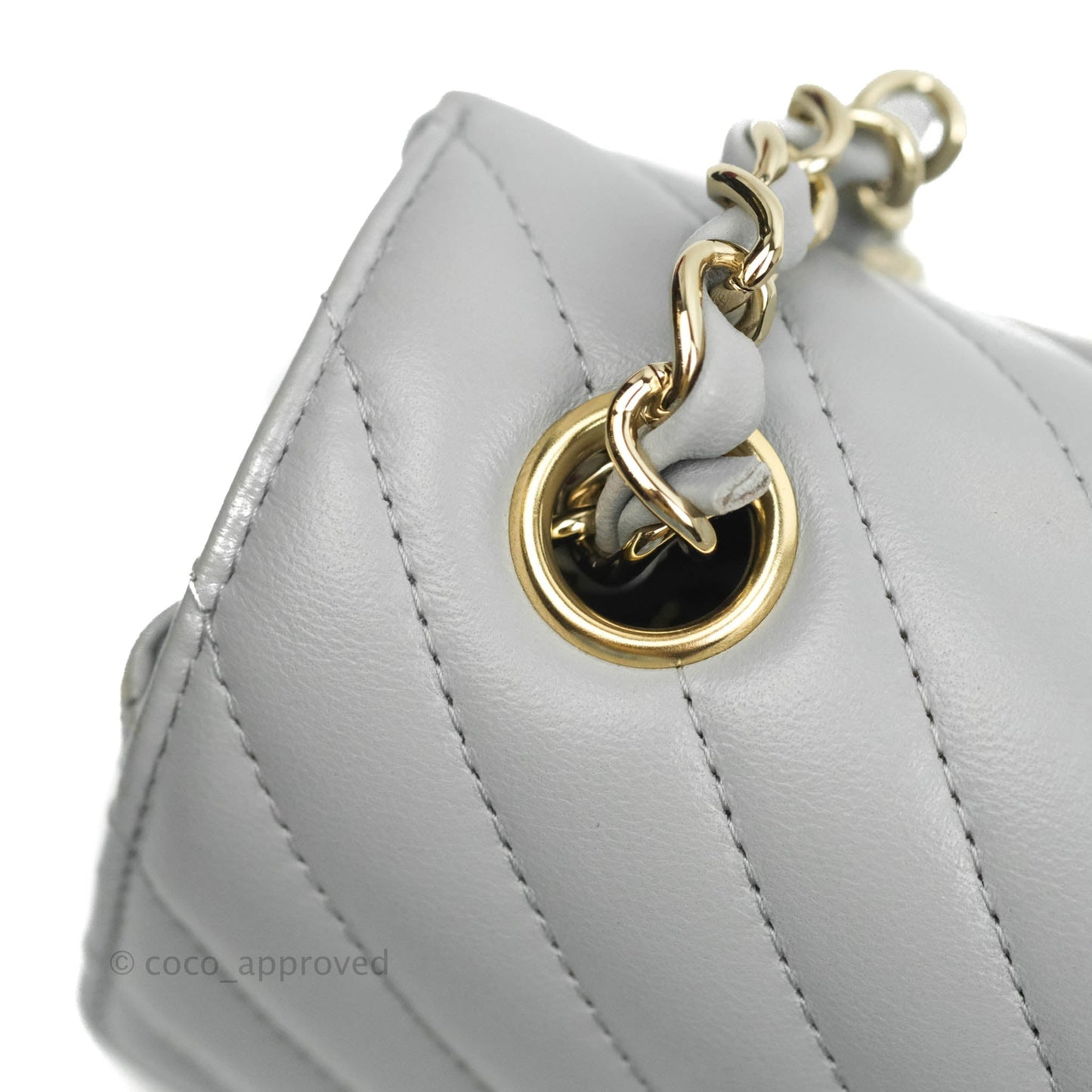 Chanel Chevron Mini Rectangular Flap Grey Lambskin Gold Hardware 20S