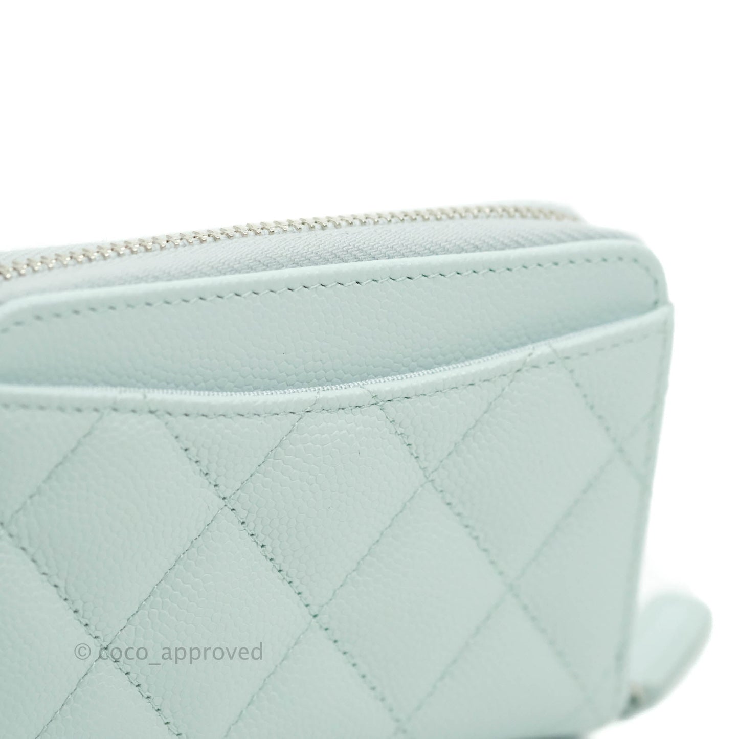 Chanel Classic Quilted Zipped Coin Purse Pale Mint Caviar Silver Hardware 21K