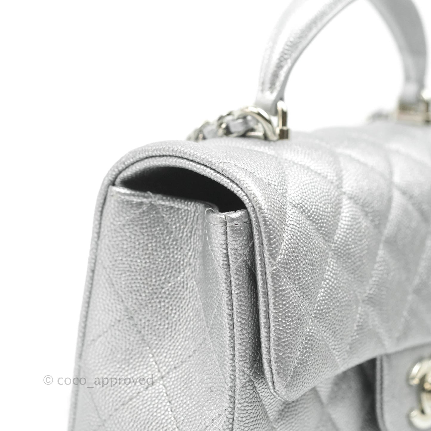 Chanel Top Handle Mini Rectangular Flap Bag Silver Caviar Silver Hardware