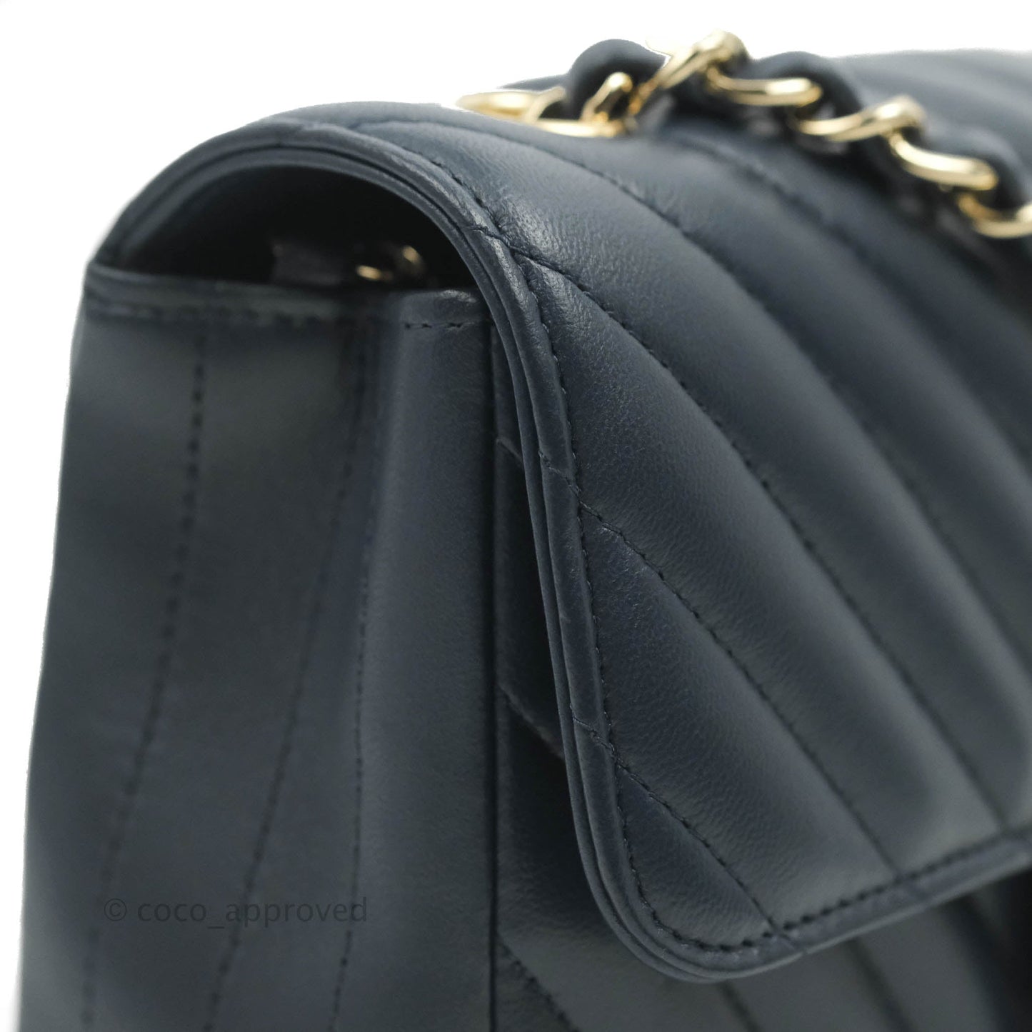 Chanel Chevron Mini Rectangular Flap Navy Lambskin Gold Hardware