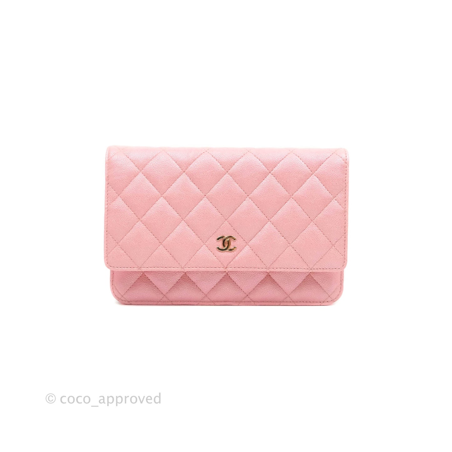 Chanel Quilted Wallet on Chain WOC Iridescent Pink Caviar Gold Hardware 19S