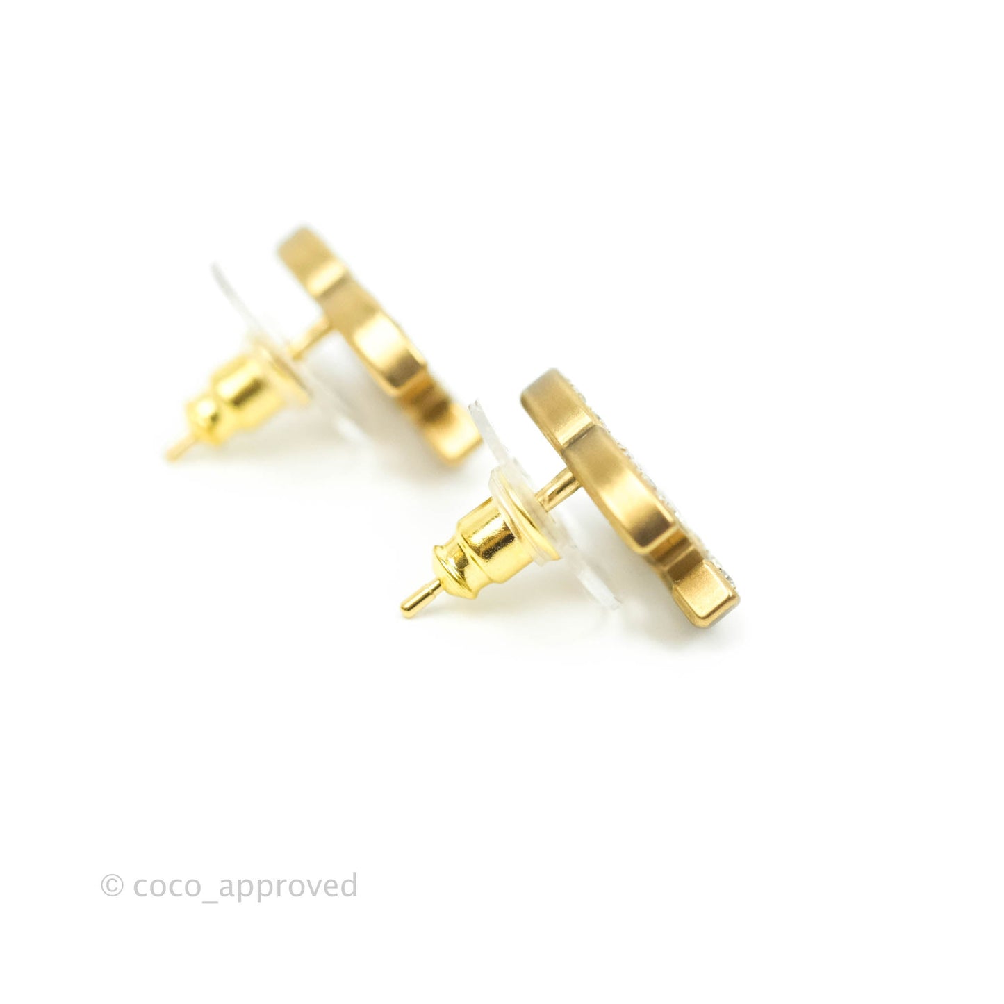 Chanel Crystal CC Earrings Gold Tone 21V