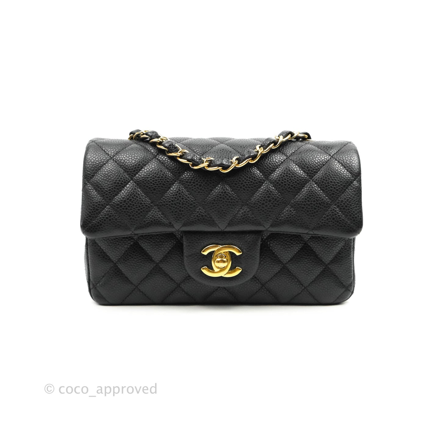 Chanel Quilted Mini Rectangular Flap Black Caviar Gold Hardware 18S