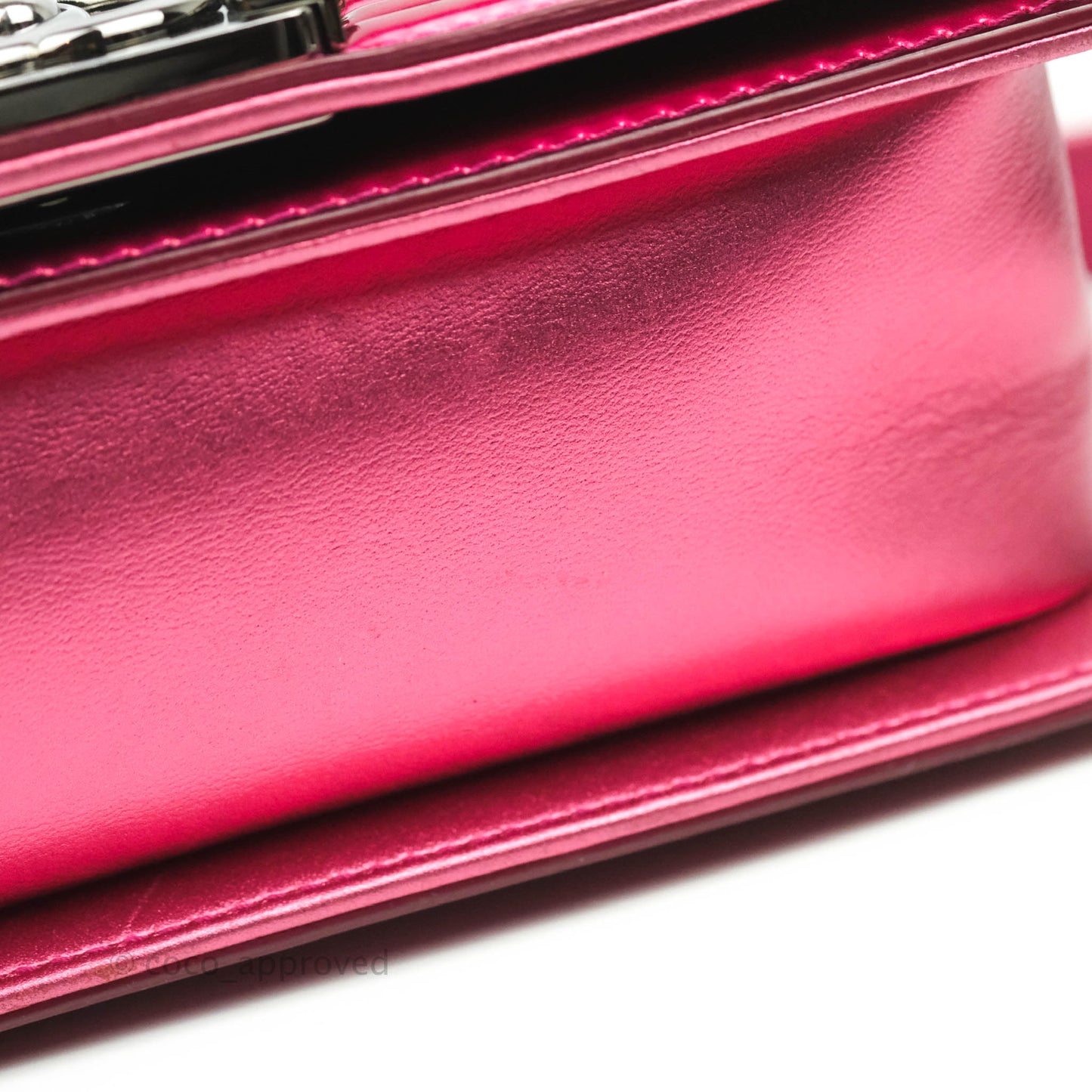 Chanel Quilted Small Boy Metallic Pink Patent & Lambskin Gun Metal