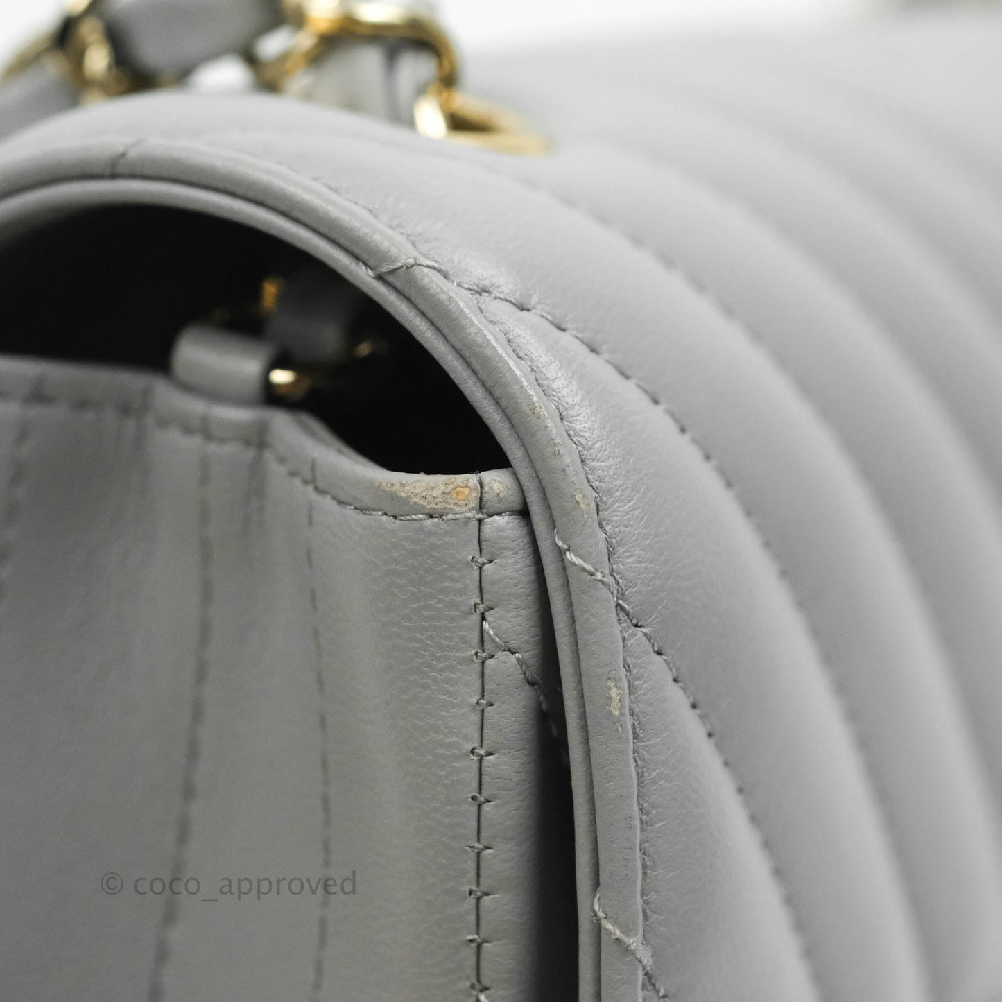 Chanel Chevron Mini Rectangular Flap Grey Lambskin Gold Hardware 20S