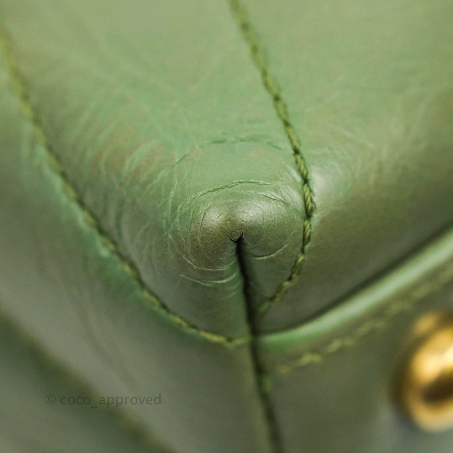 Chanel Medium (Small) Chevron Coco Handle Flap Olive Crumpled Calfskin Aged Gold Hardware Lizard Handle