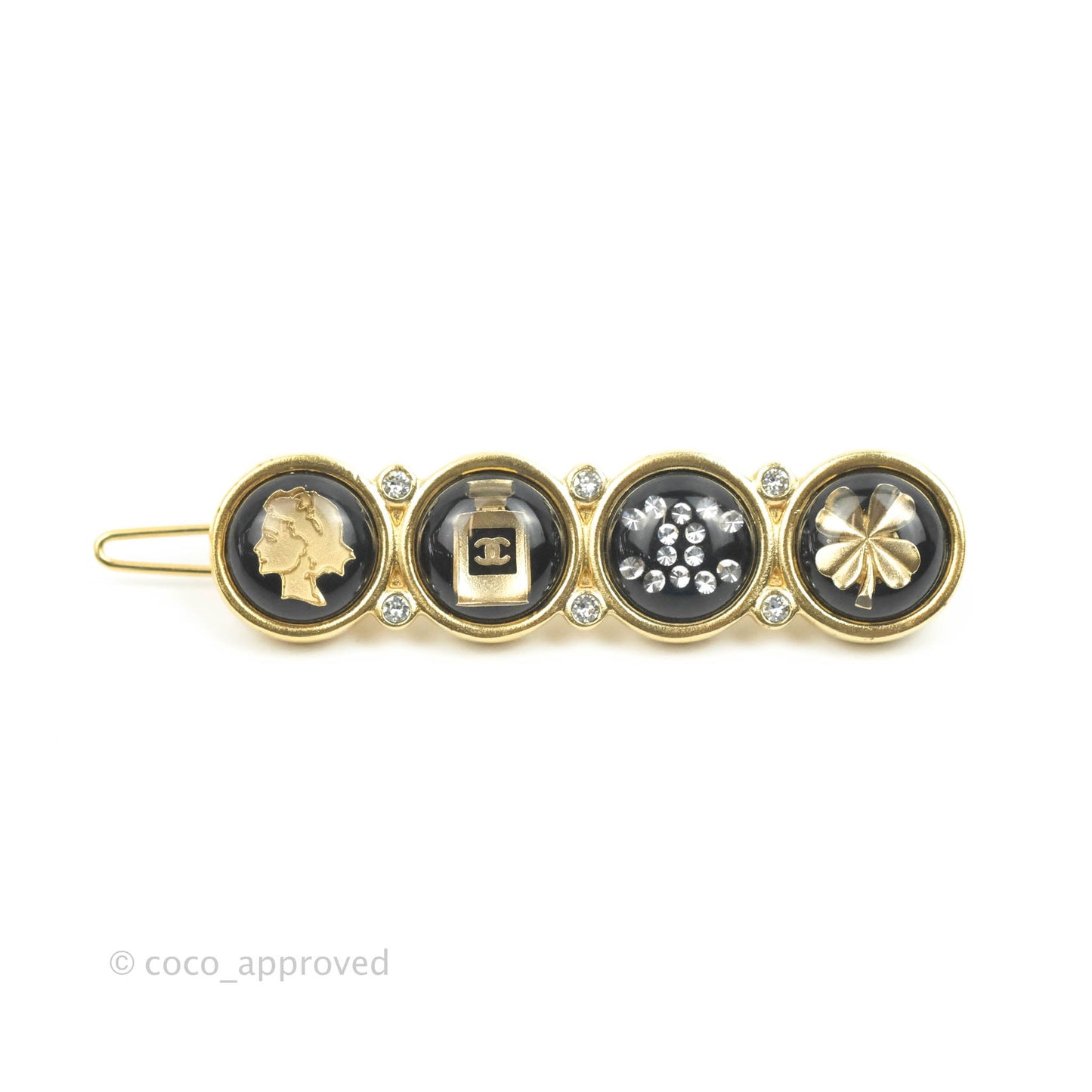 Chanel Clip Barrette Gold Black Crystal 20B