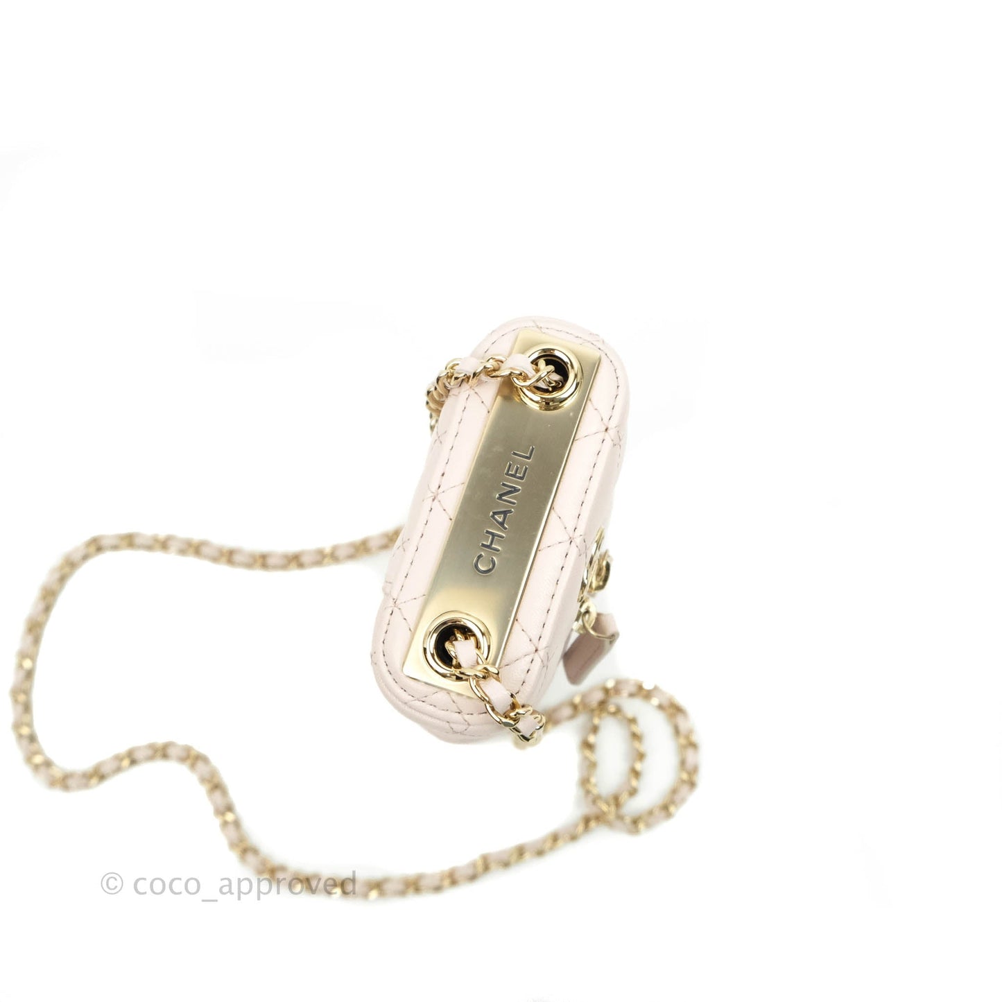 Chanel Quilted Trendy Vanity Phone Holder With Chain Pale Pink Lambskin Gold Hardware