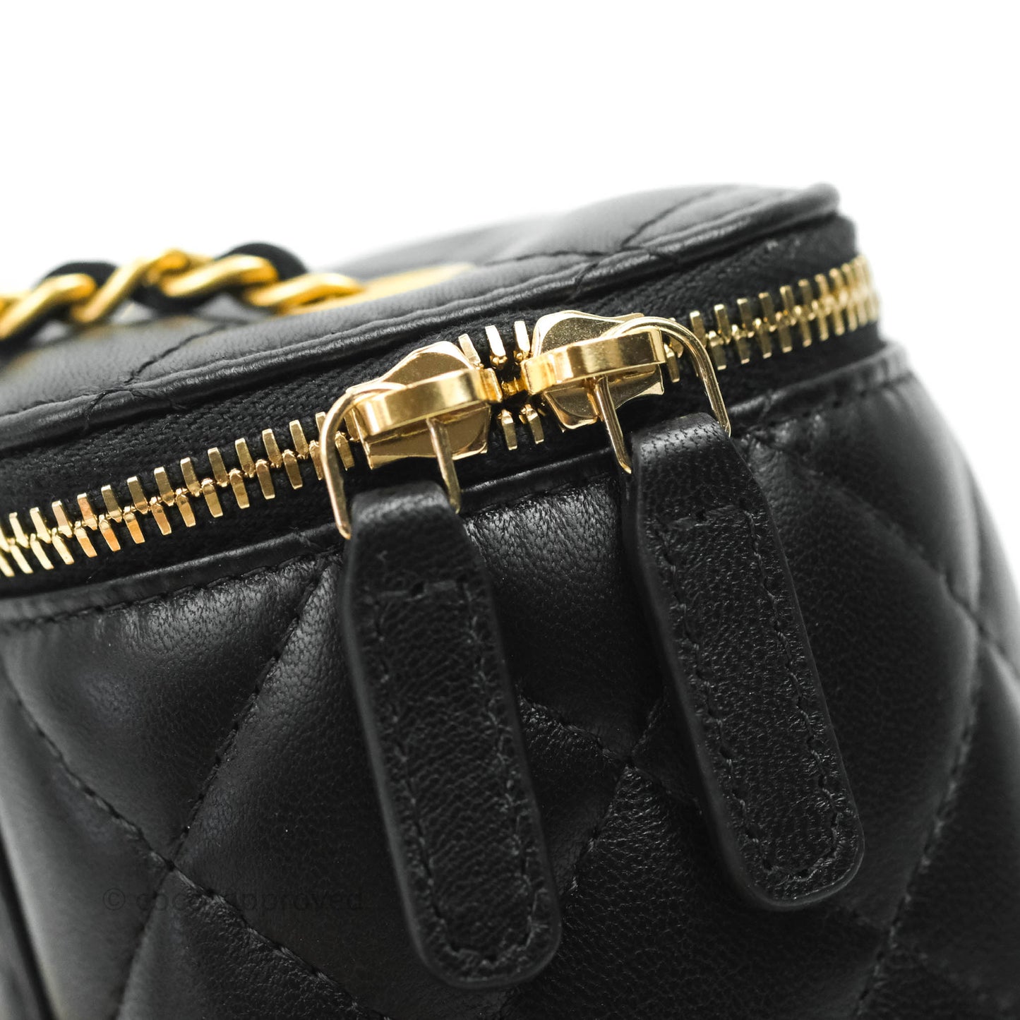 Chanel Classic Mini Pearl Crush Vanity With Chain Black Lambskin Aged Gold Hardware