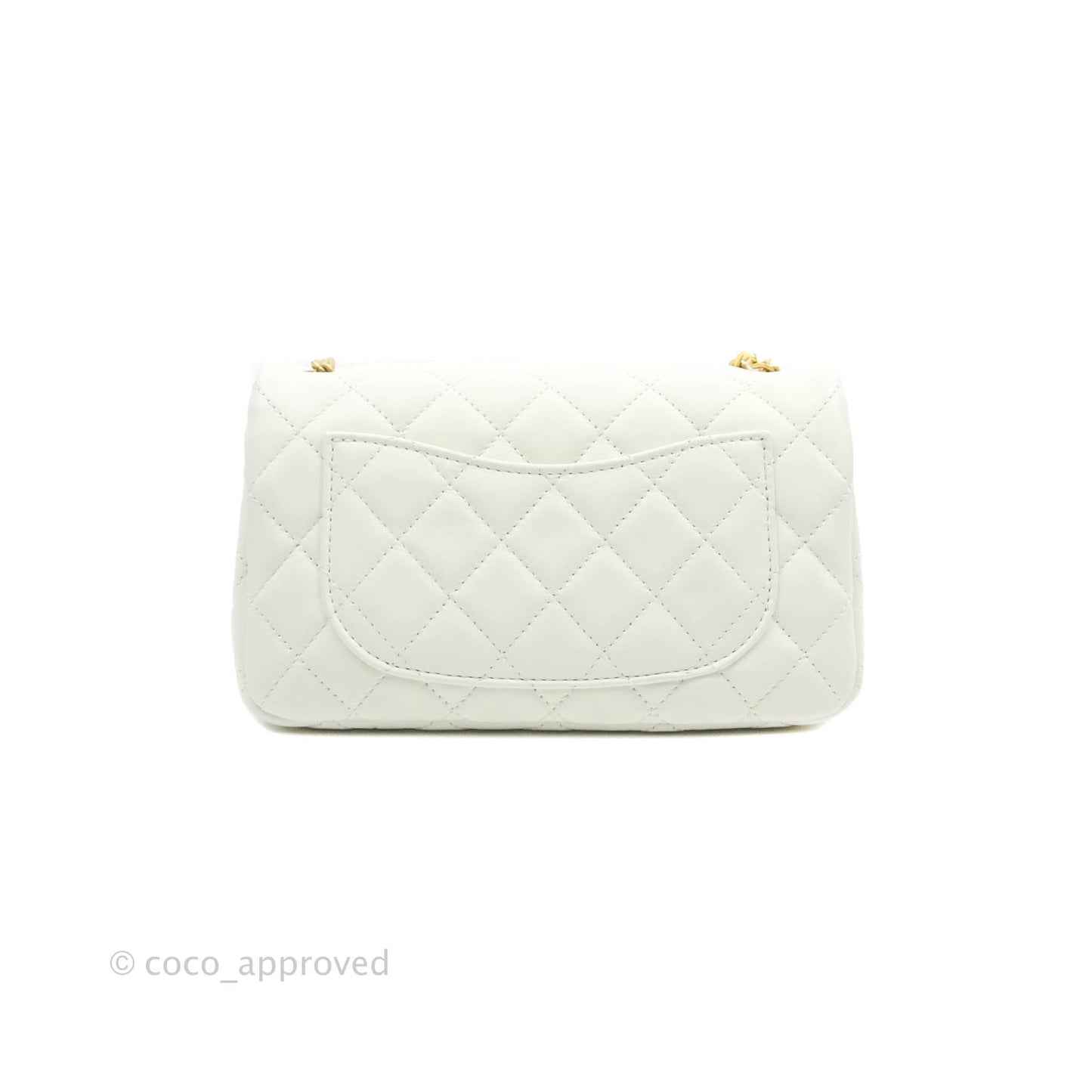 Chanel Mini Rectangular Pearl Crush Quilted White Lambskin Aged Gold Hardware 22C