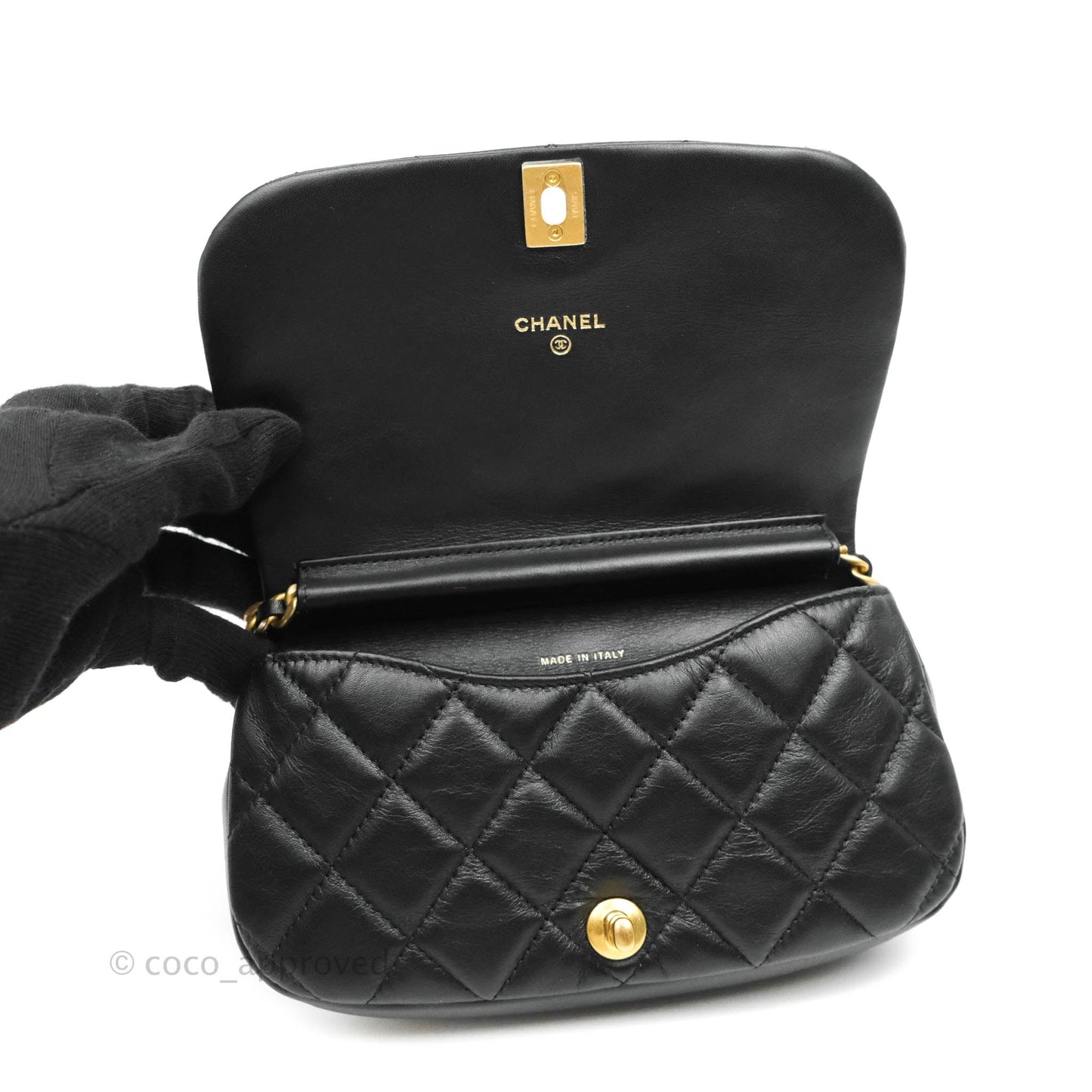 Chanel Clutch with Chain Black Calfskin Aged Gold Hardware