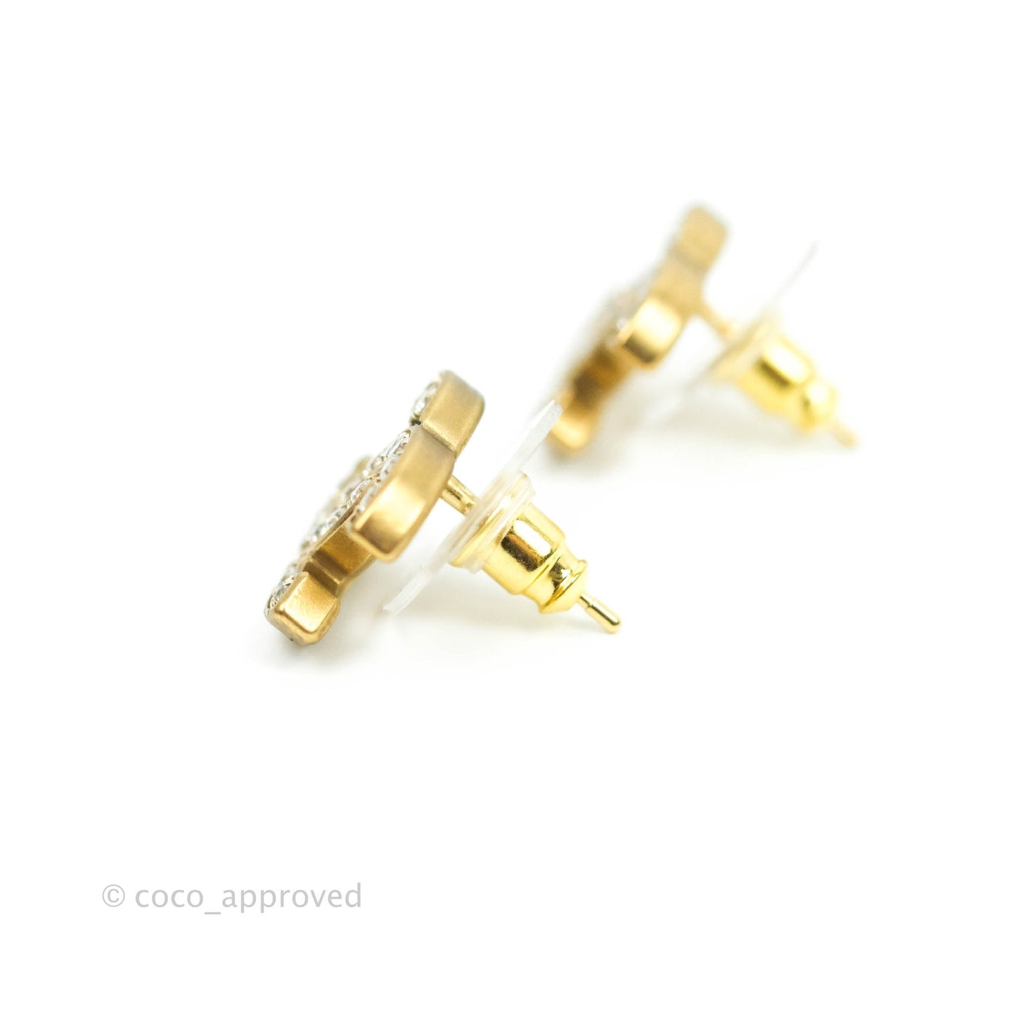 Chanel Crystal CC Earrings Gold Tone 21V