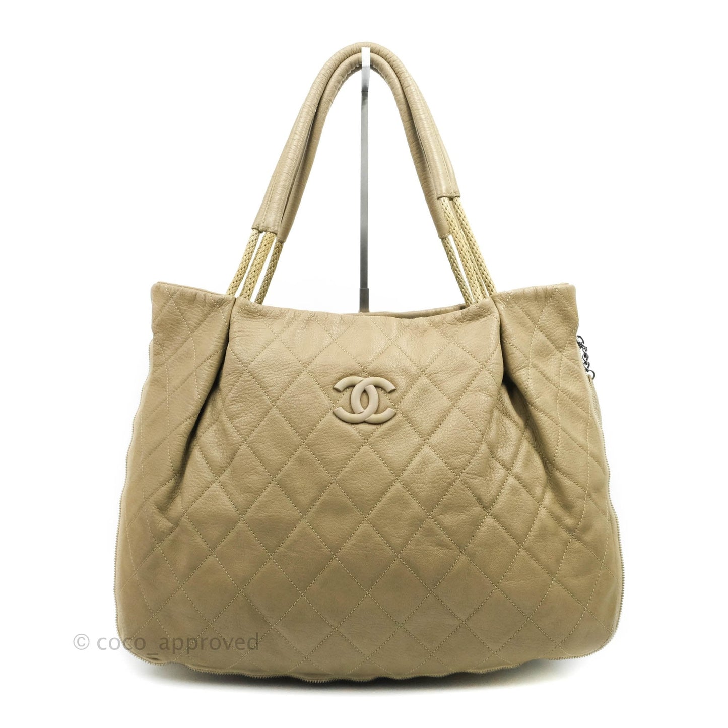 Chanel Yacht Expandable Shoulder Bag Beige Calfskin Tote