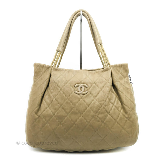 Chanel Yacht Expandable Shoulder Bag Beige Calfskin Tote